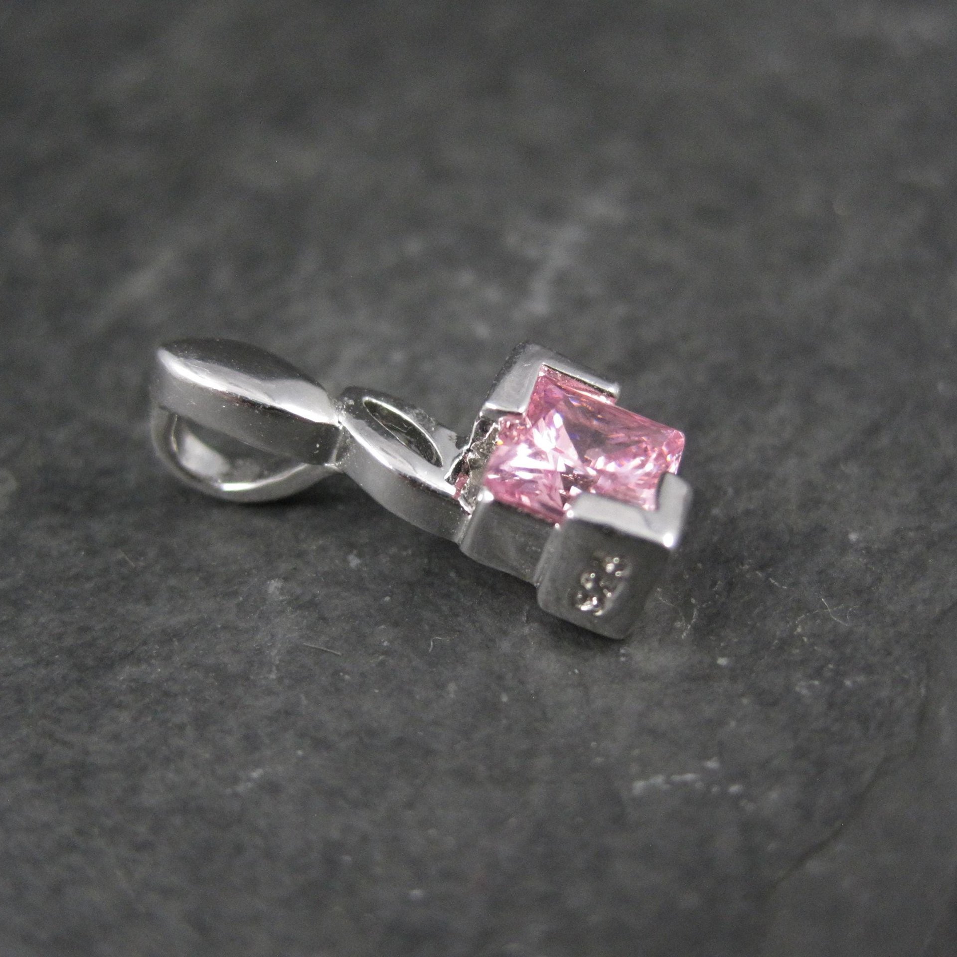 Tiny Sterling Silver Pink Cubic Zirconia Pendant
