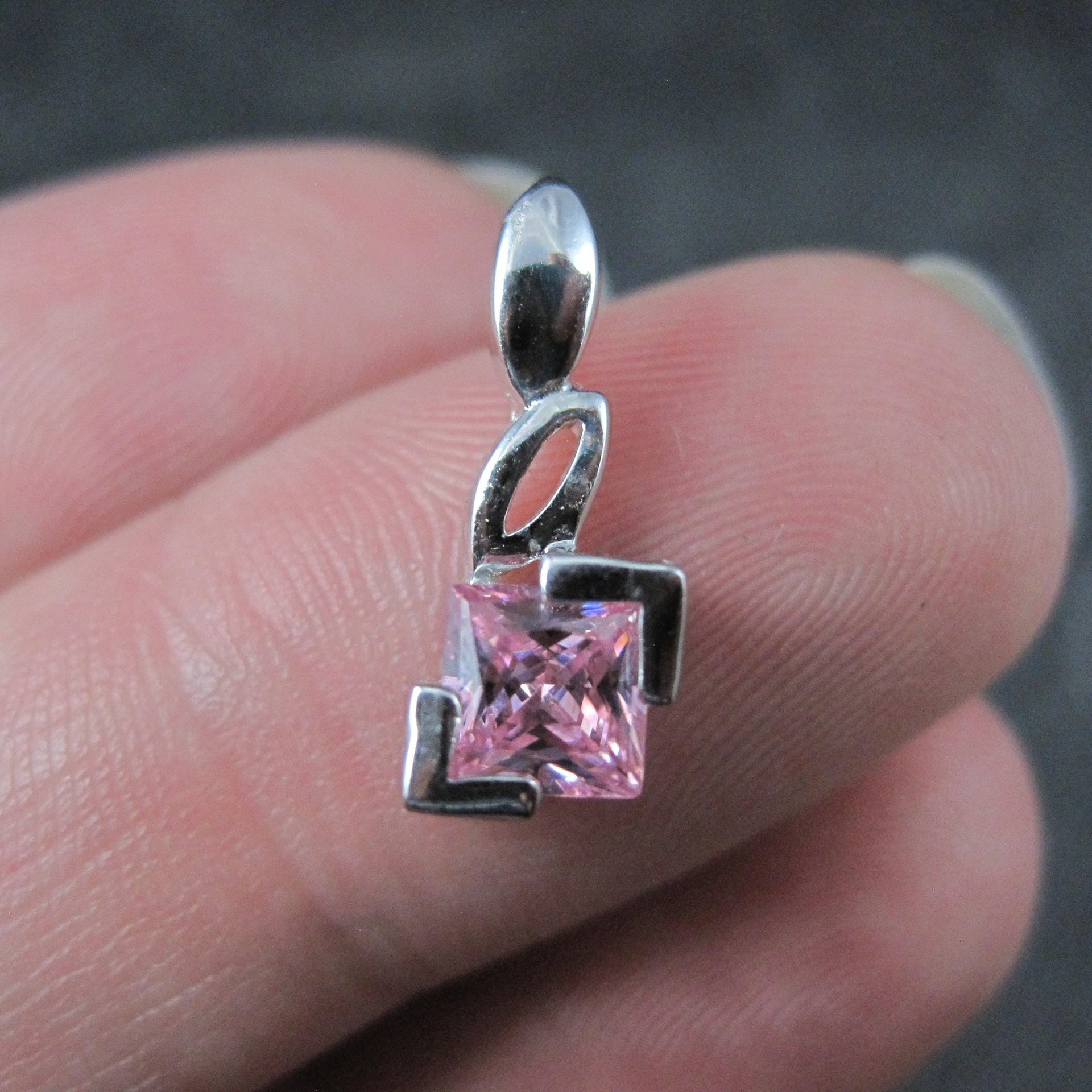 Tiny Sterling Silver Pink Cubic Zirconia Pendant