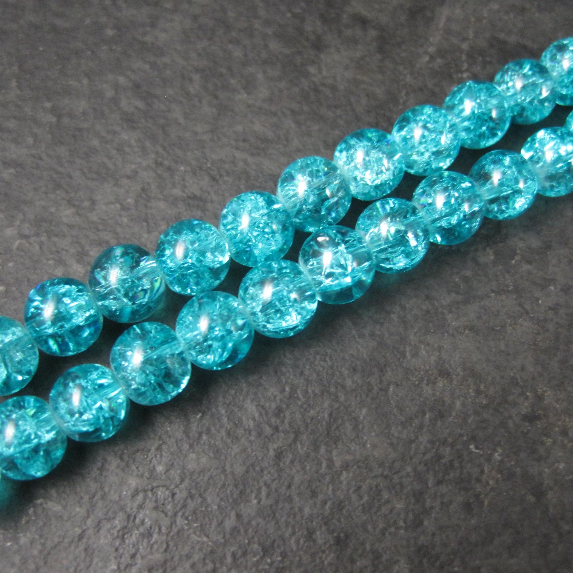 6mm Round Blue Glass Crackle Beads 14" Bead Strand