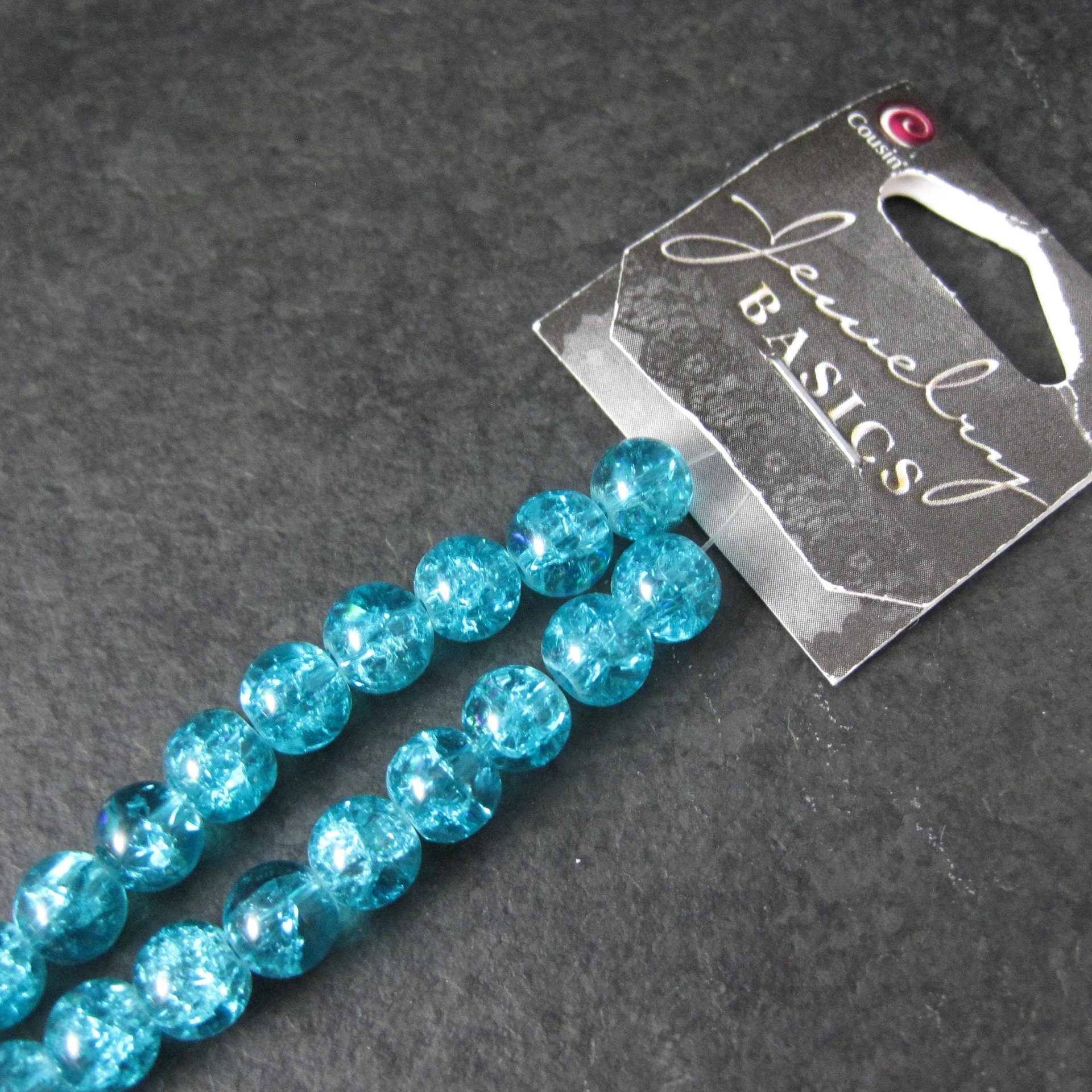 6mm Round Blue Glass Crackle Beads 14" Bead Strand