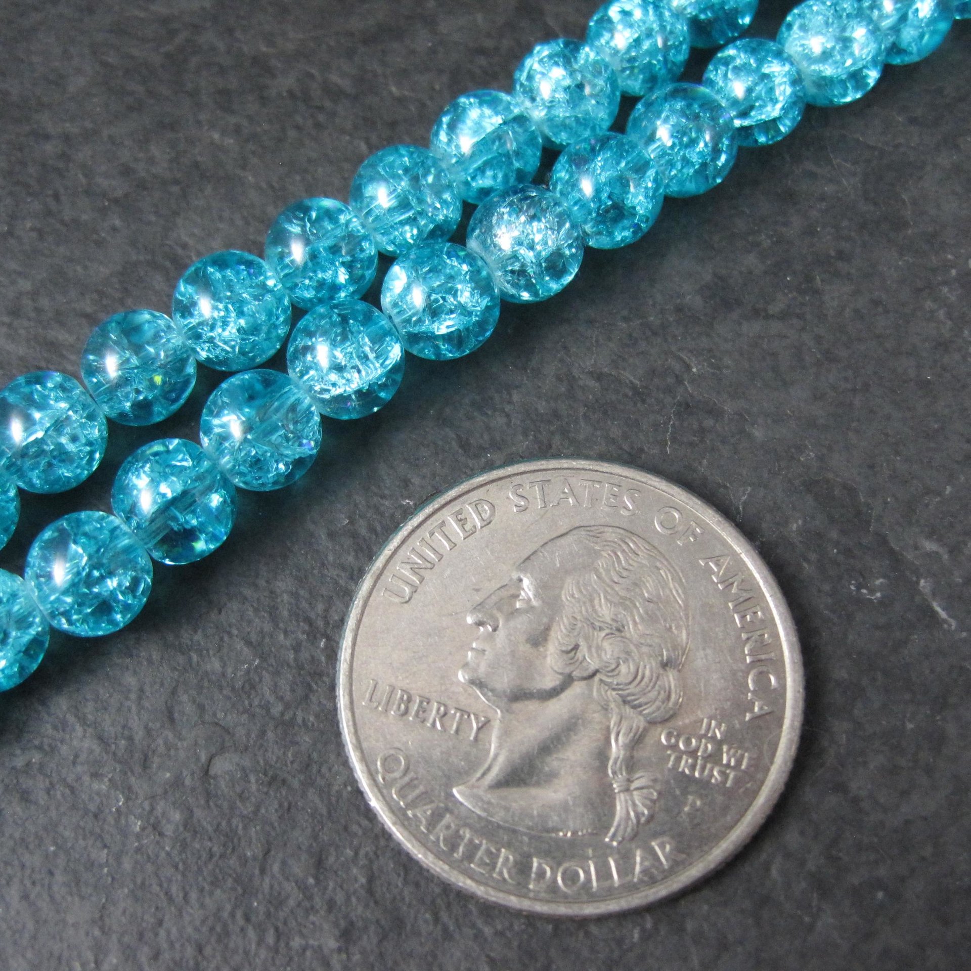 6mm Round Blue Glass Crackle Beads 14" Bead Strand