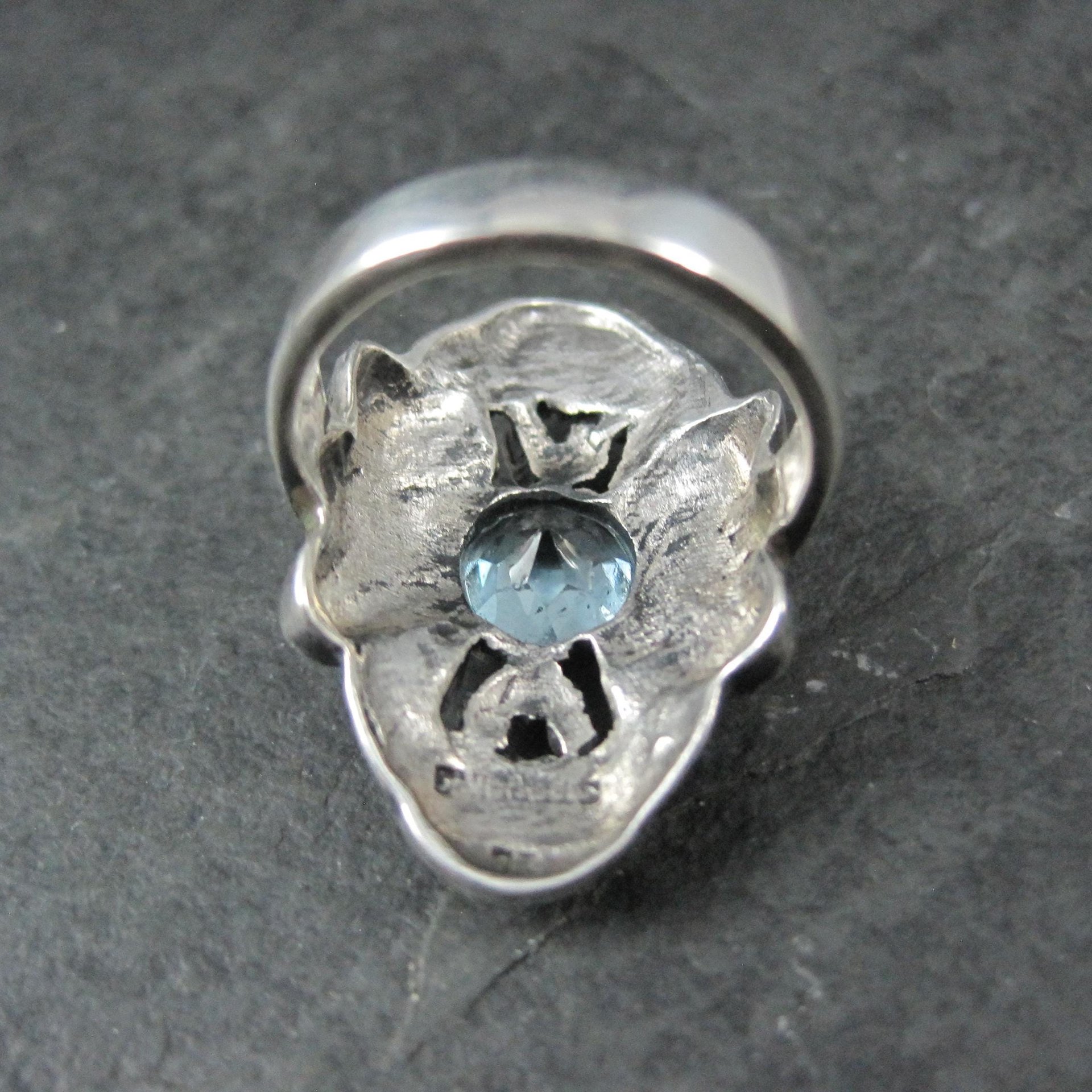 Ornate Estate Sterling 18K Blue Topaz Ring Size 7