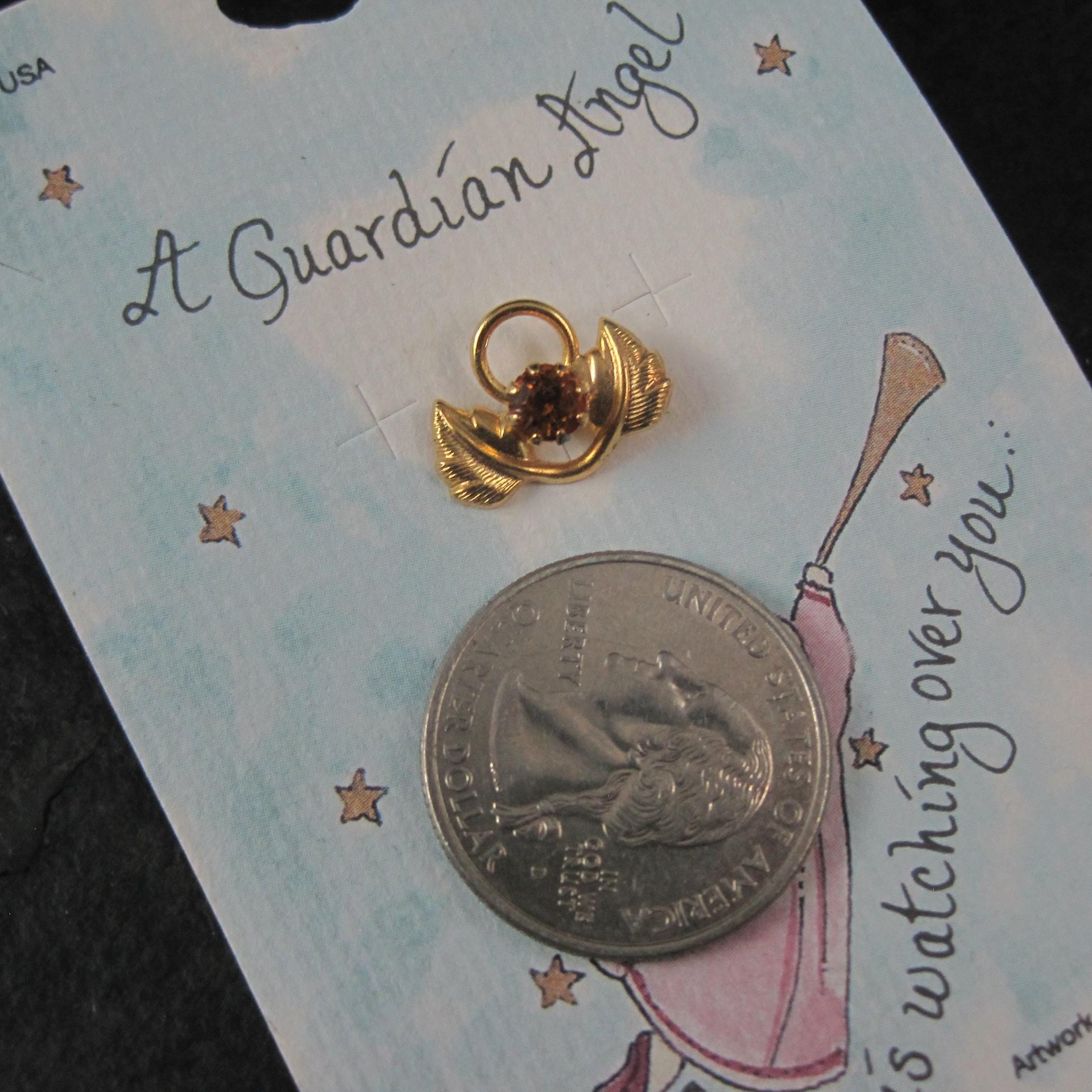 1998 Guardian Angel Pin November Topaz Birthstone Crystal New Old Stock