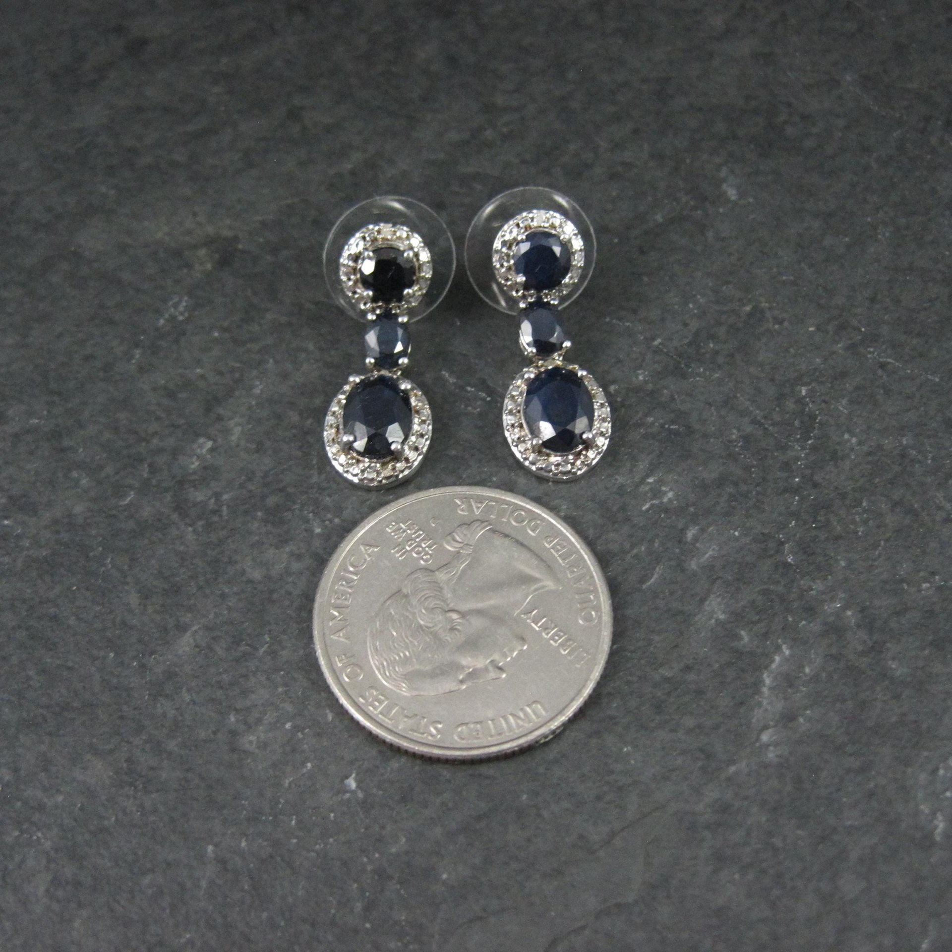 Estate Sterling Sapphire Earrings Silver Cocktail Earrings