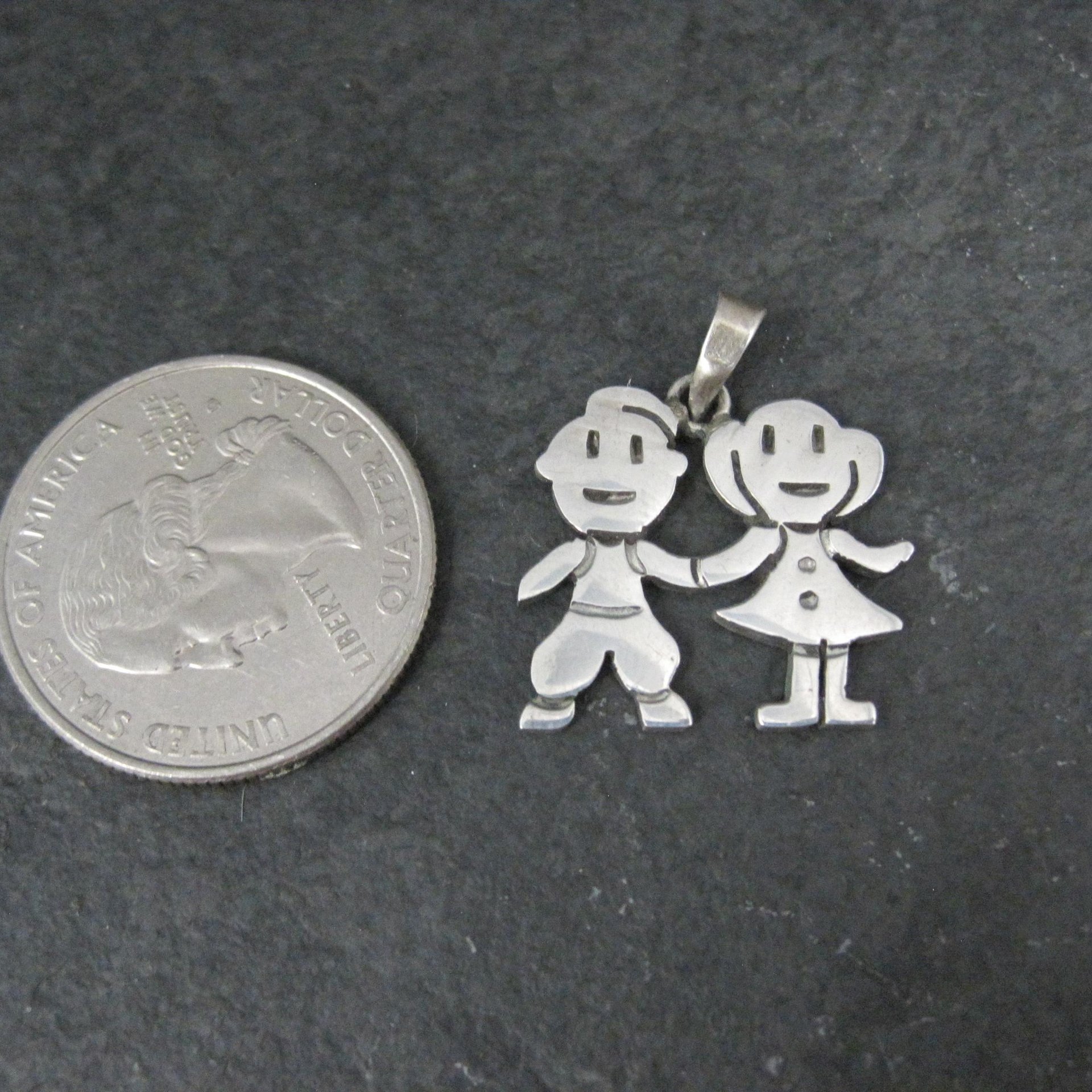 Sterling Boy & Girl Holding Hands Pendant Vintage Mexican Silver Children