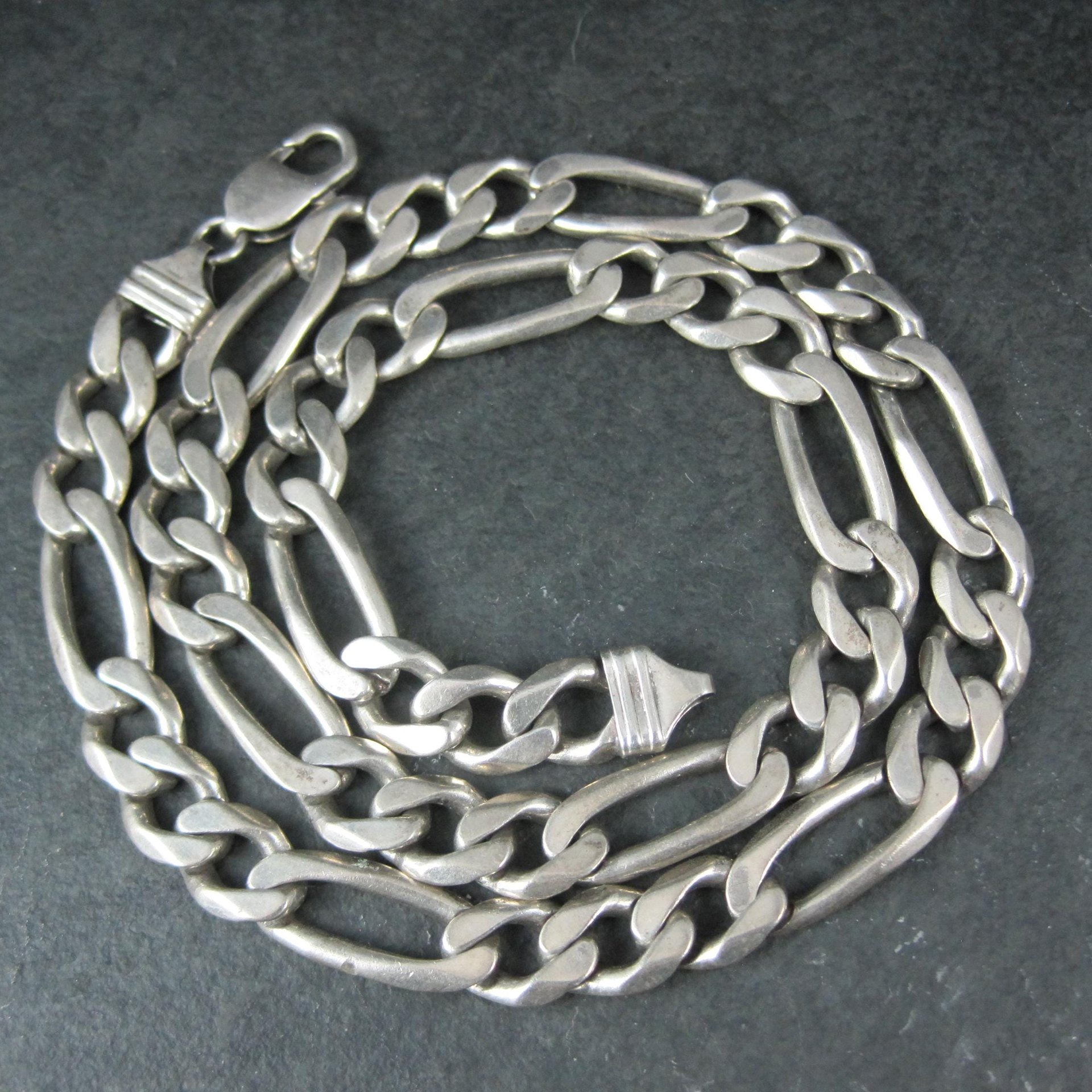 Vintage Italian Sterling Figaro Chain Necklace 22 Inches 10MM Wide
