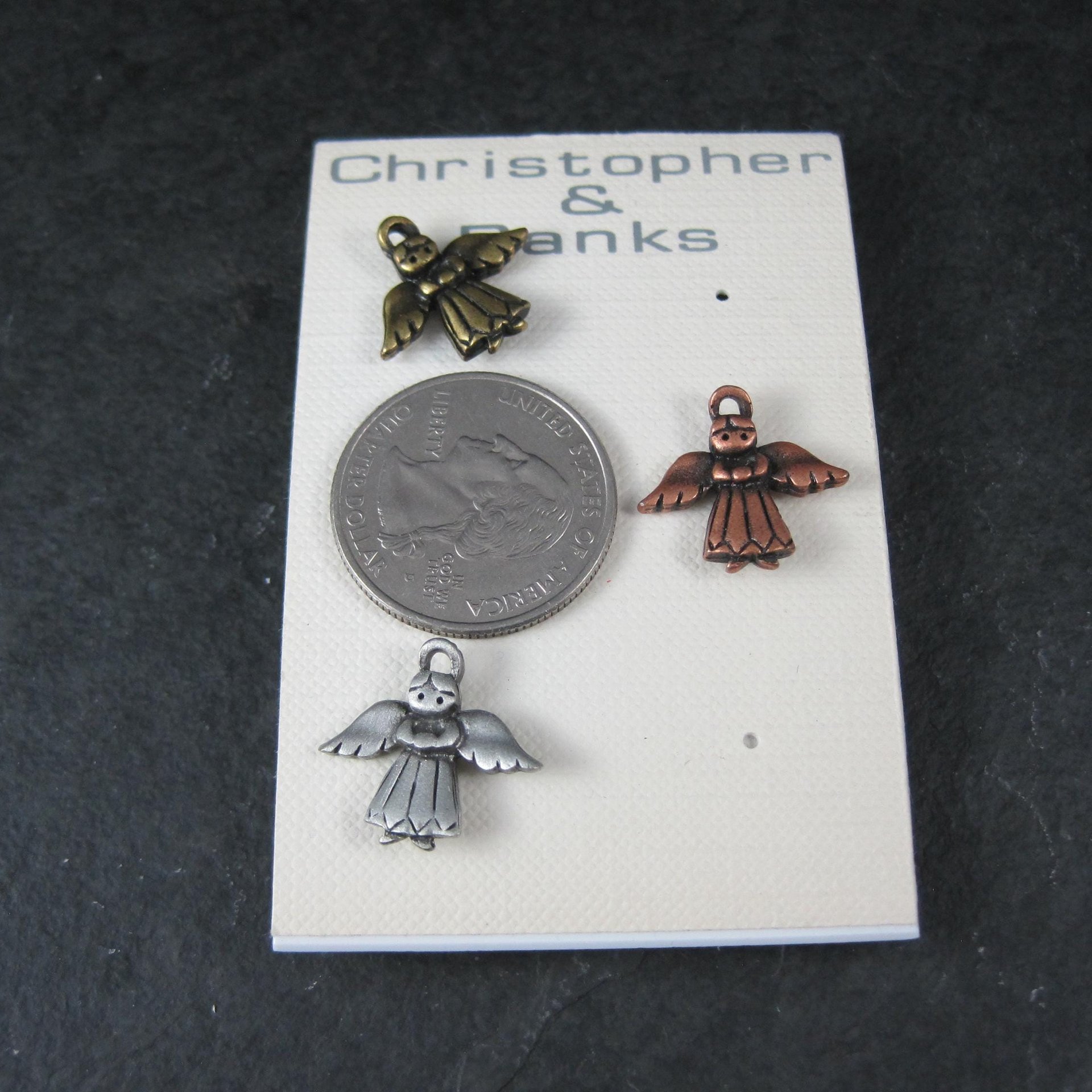 Set of 3 Copper Silver Gold Angel Lapel Pins New Old Stock 2001