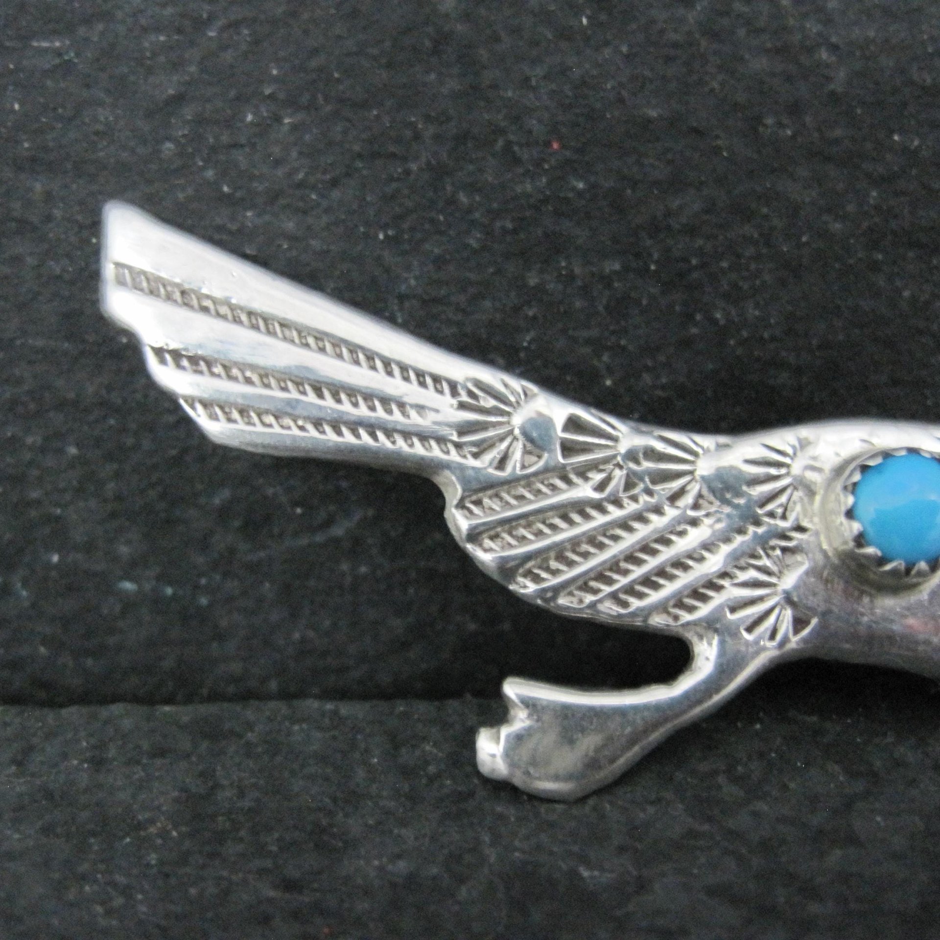 Vintage Sterling Native American Turquoise Roadrunner Brooch
