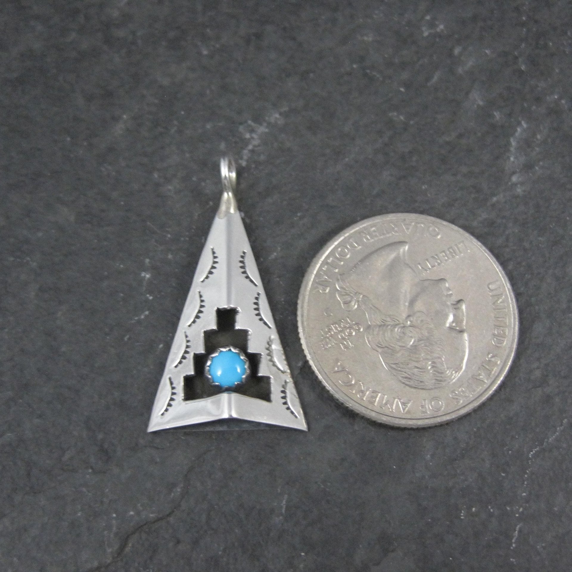 Turquoise Shadowbox Pendant Vintage Navajo Sterling Silver Signed New Old Stock