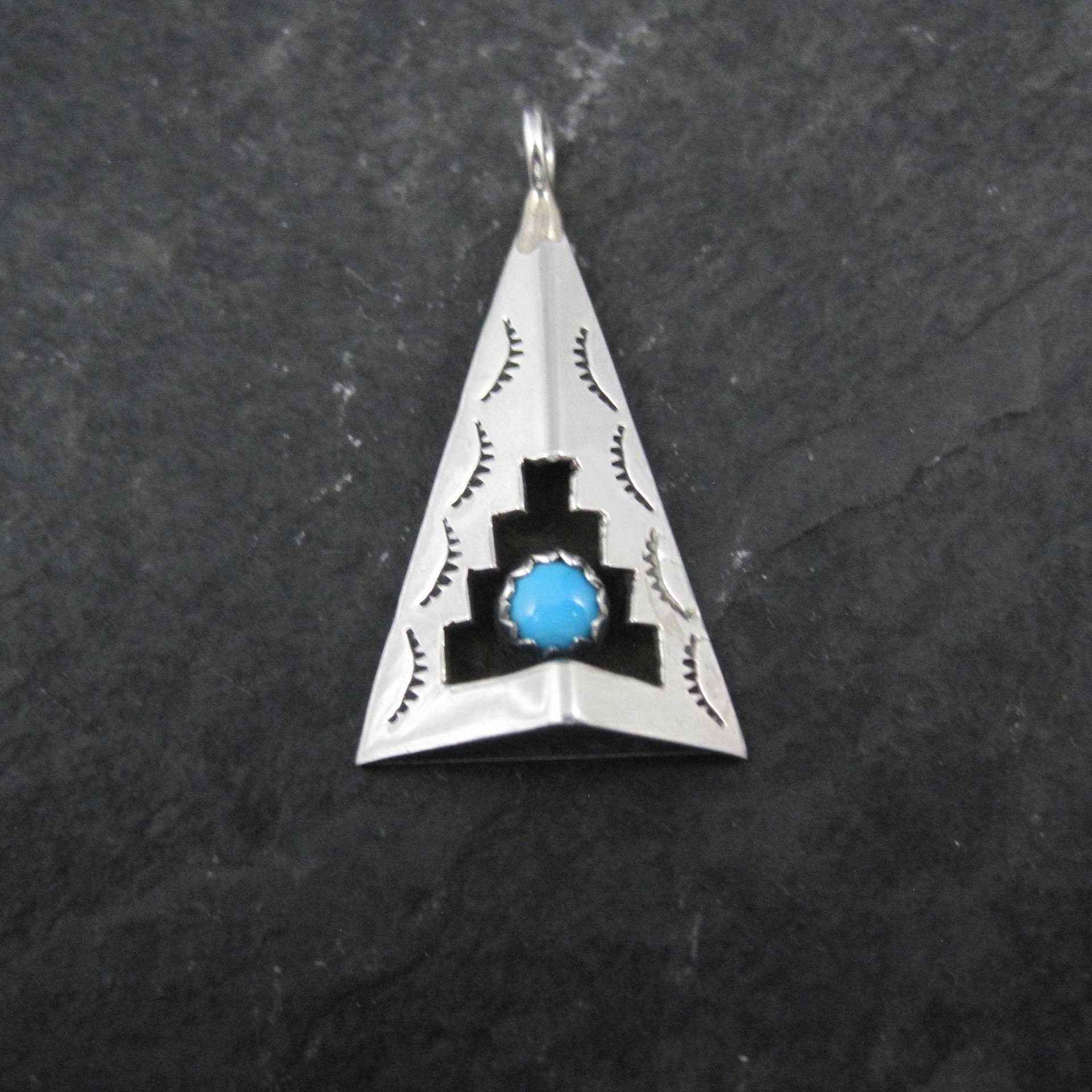 Turquoise Shadowbox Pendant Vintage Navajo Sterling Silver Signed New Old Stock