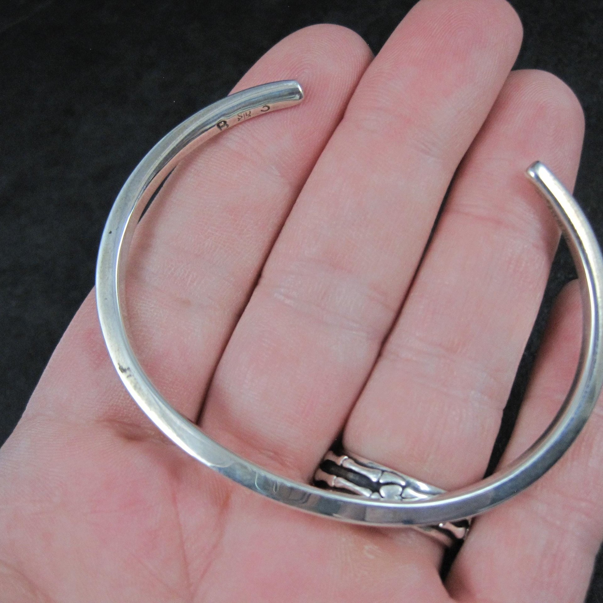 Southwestern Sterling Sweater Cuff Bracelet Simple Silver 6.25 Inches