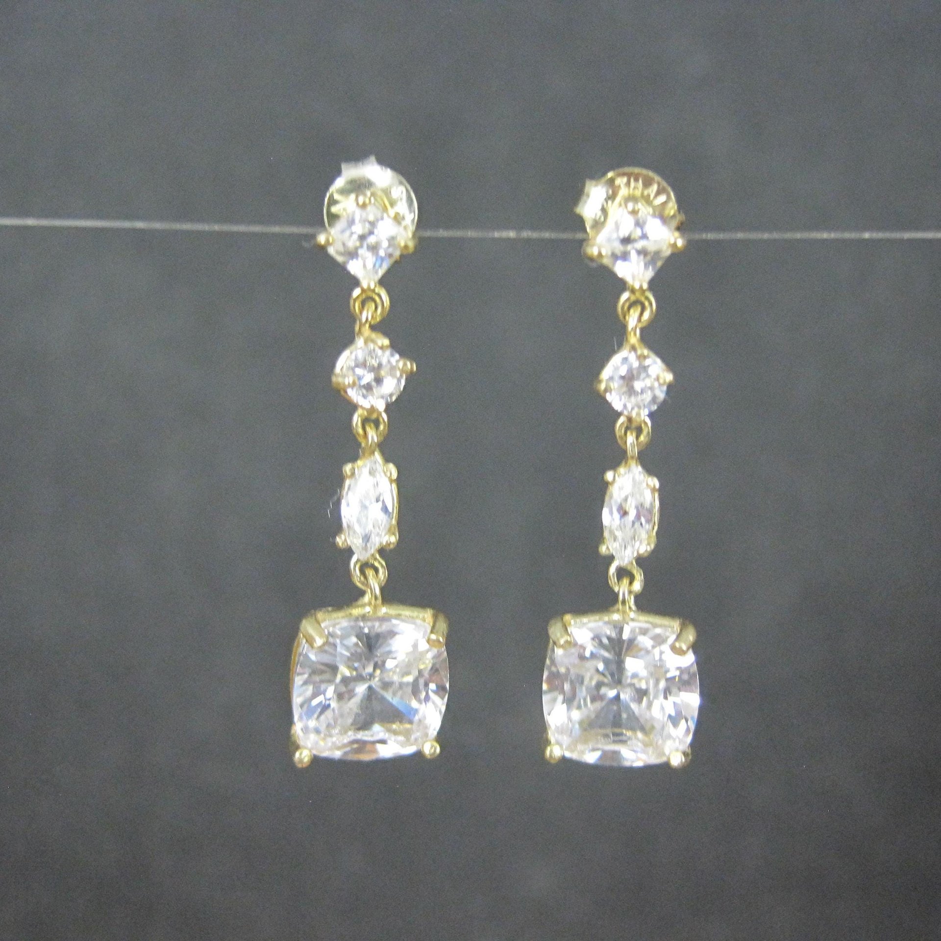 Vermeil Cubic Zirconia Dangle Earrings Sterling Silver Estate Jewelry