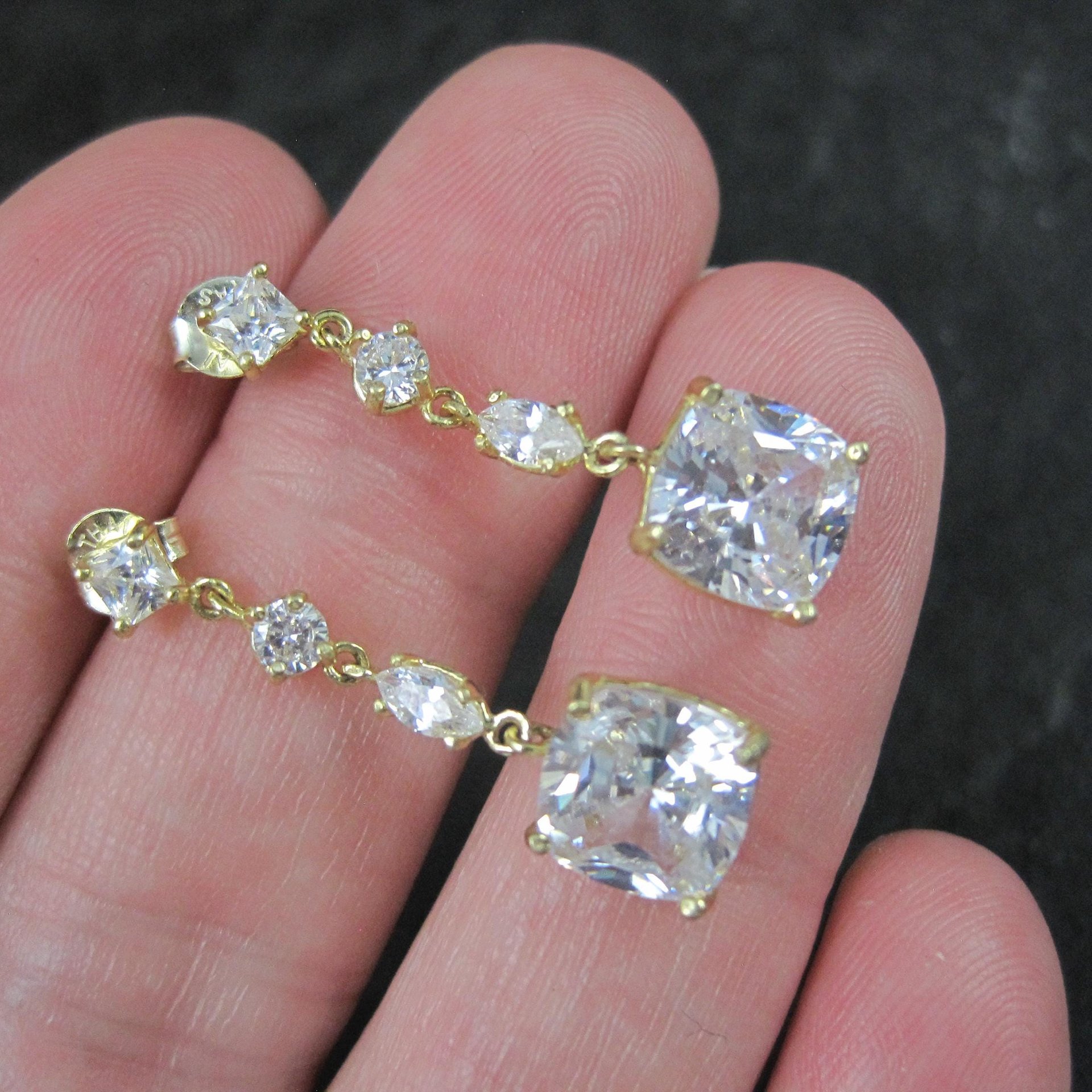 Vermeil Cubic Zirconia Dangle Earrings Sterling Silver Estate Jewelry
