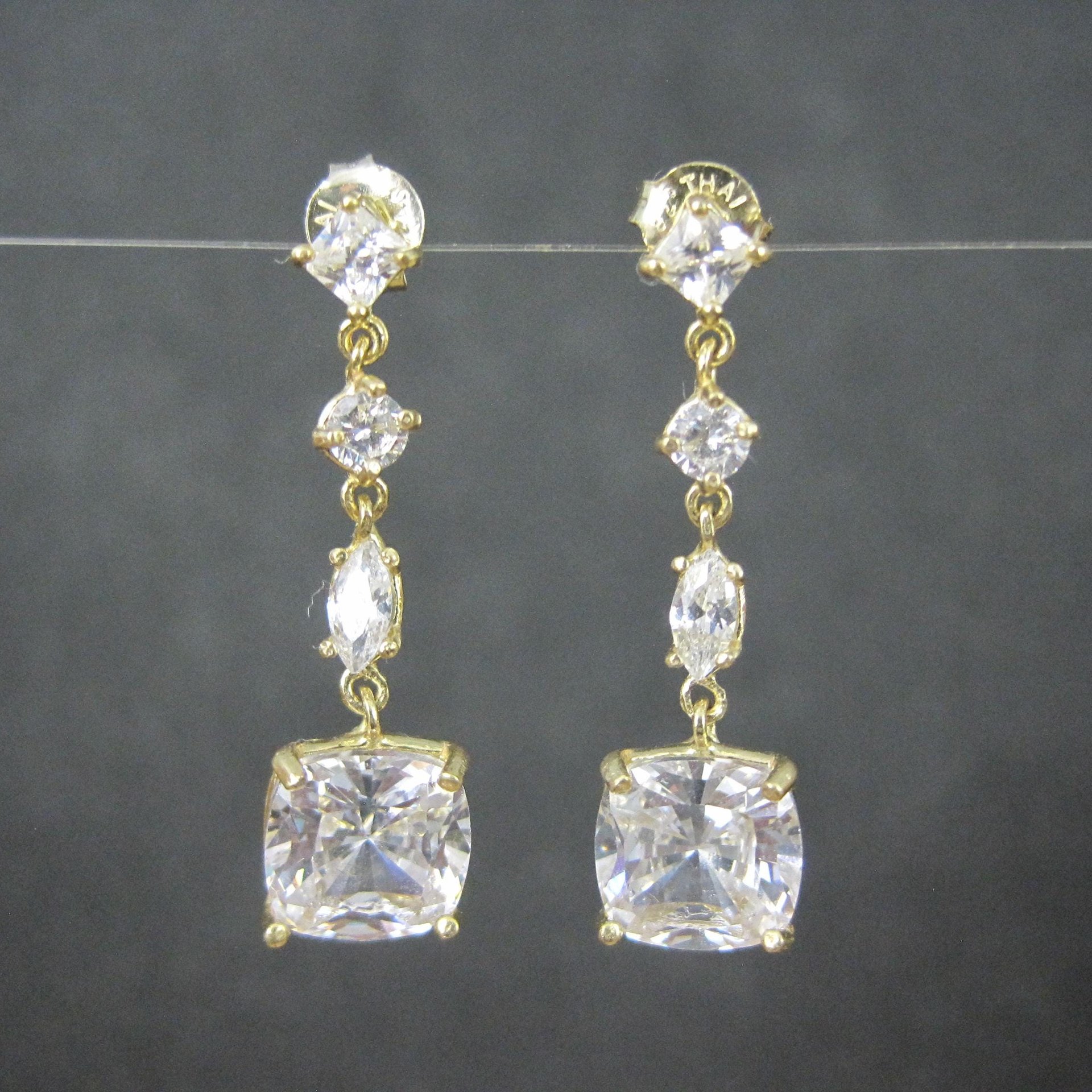 Vermeil Cubic Zirconia Dangle Earrings Sterling Silver Estate Jewelry