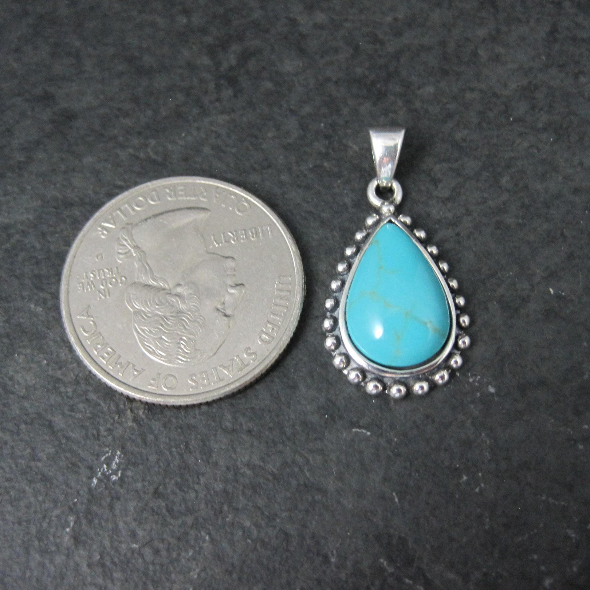 Sterling Block Turquoise Pendant Simple Silver
