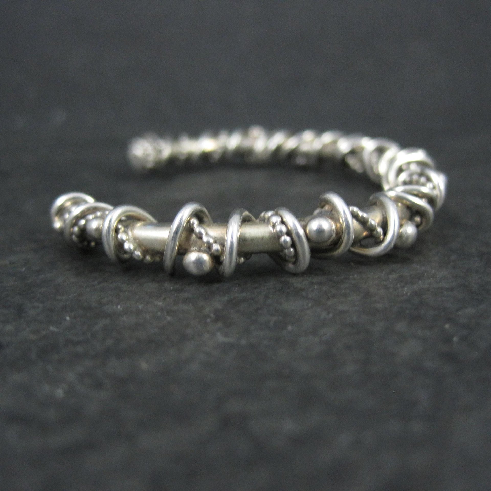 Southwestern Brutalist Sterling Cuff Bracelet 5.5 Inches Wire Wrapped Twisted Silver