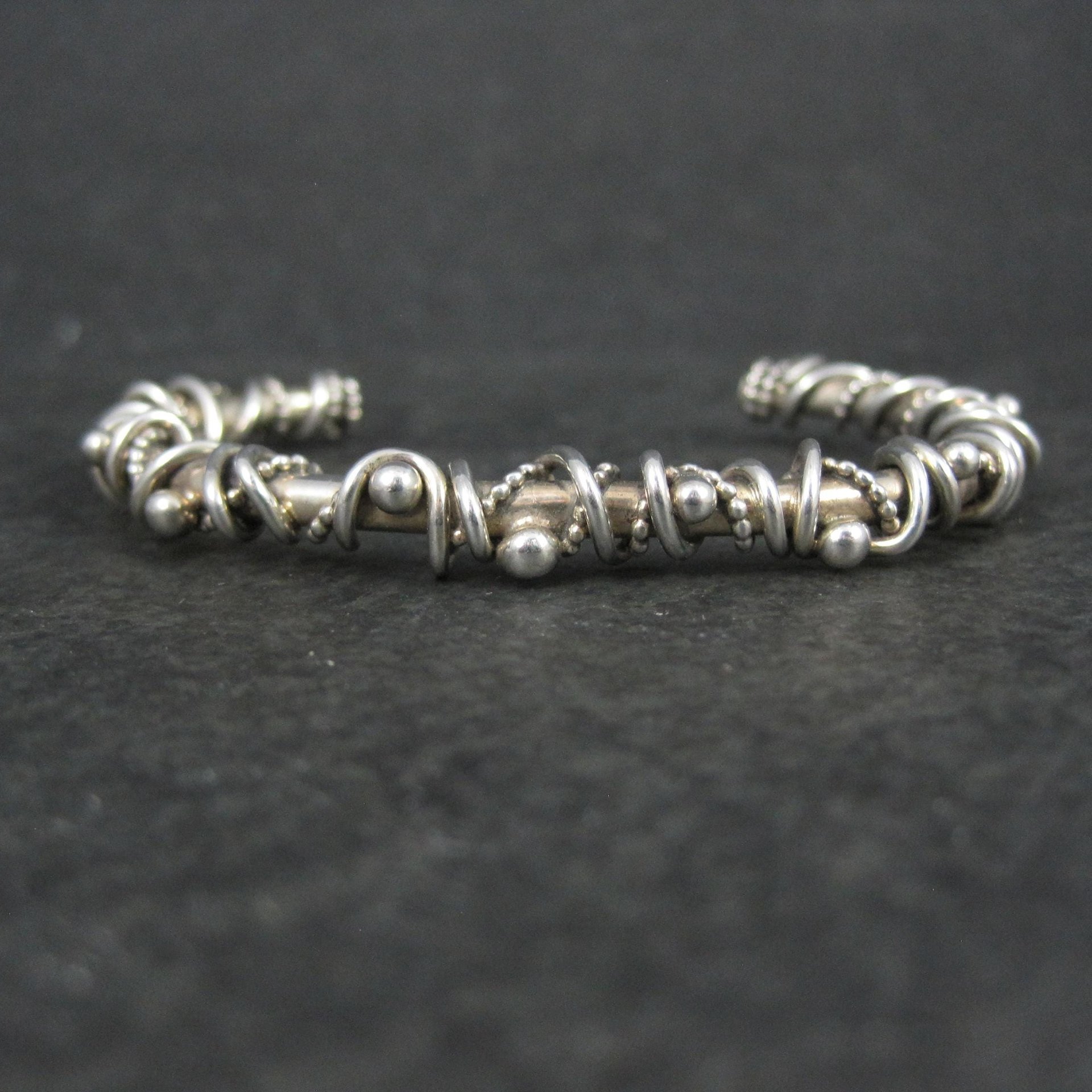 Southwestern Brutalist Sterling Cuff Bracelet 5.5 Inches Wire Wrapped Twisted Silver