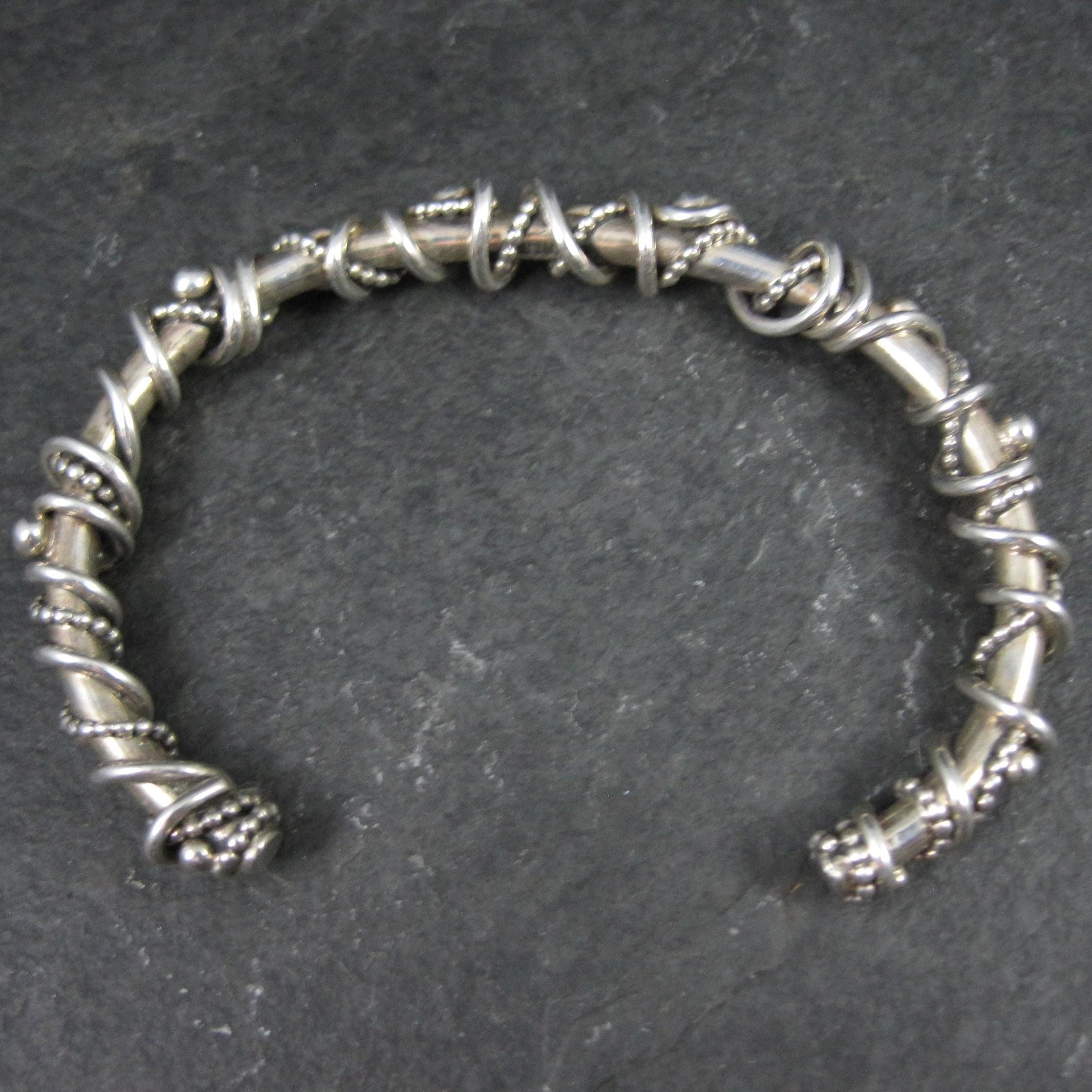 Southwestern Brutalist Sterling Cuff Bracelet 5.5 Inches Wire Wrapped Twisted Silver