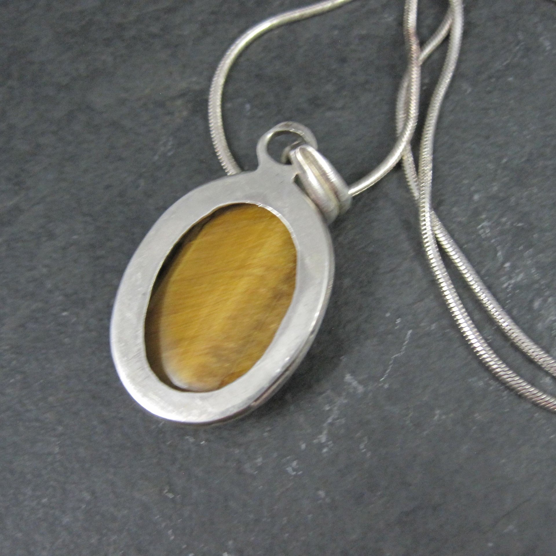 Vintage Sterling Tiger Eye Pendant Silver Estate Necklace