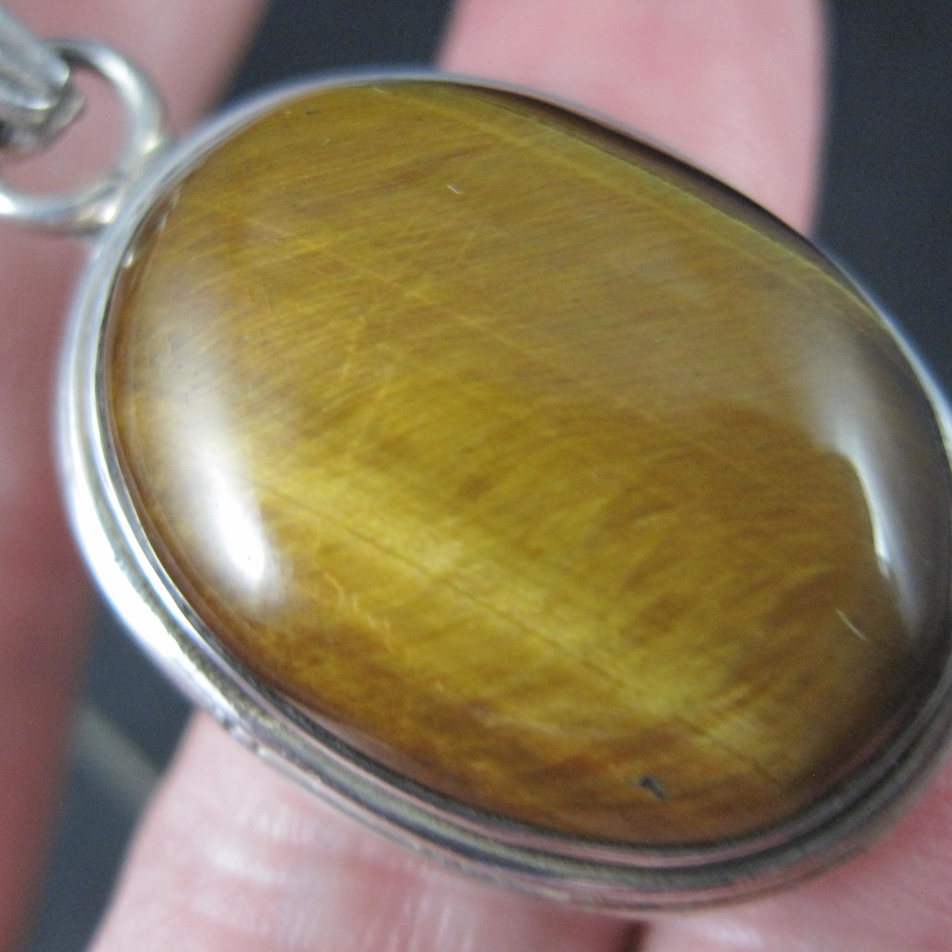 Vintage Sterling Tiger Eye Pendant Silver Estate Necklace