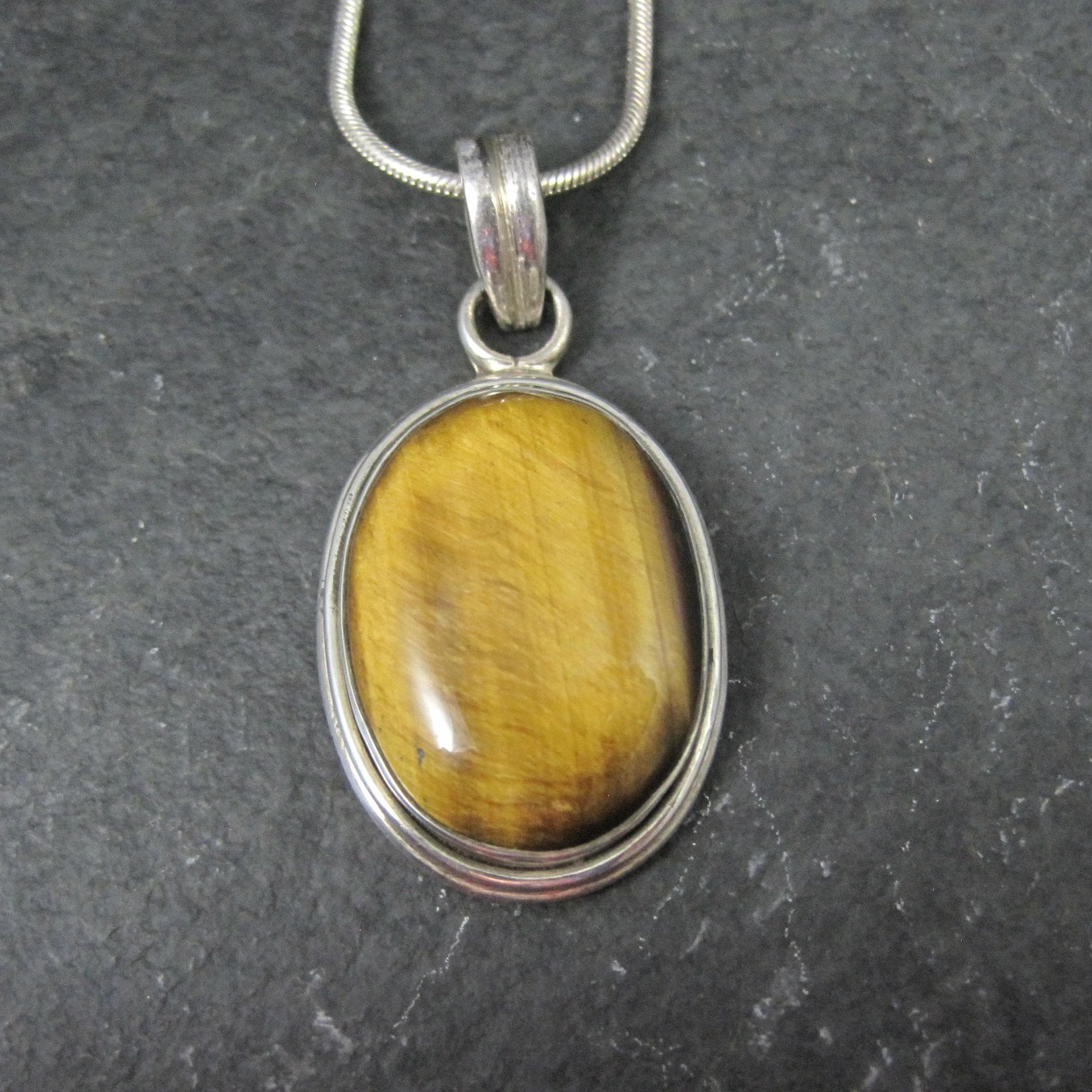 Vintage Sterling Tiger Eye Pendant Silver Estate Necklace