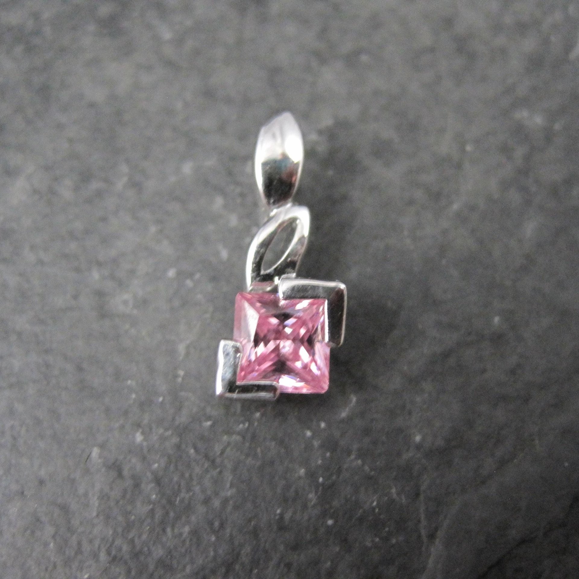 Tiny Sterling Silver Pink Cubic Zirconia Pendant