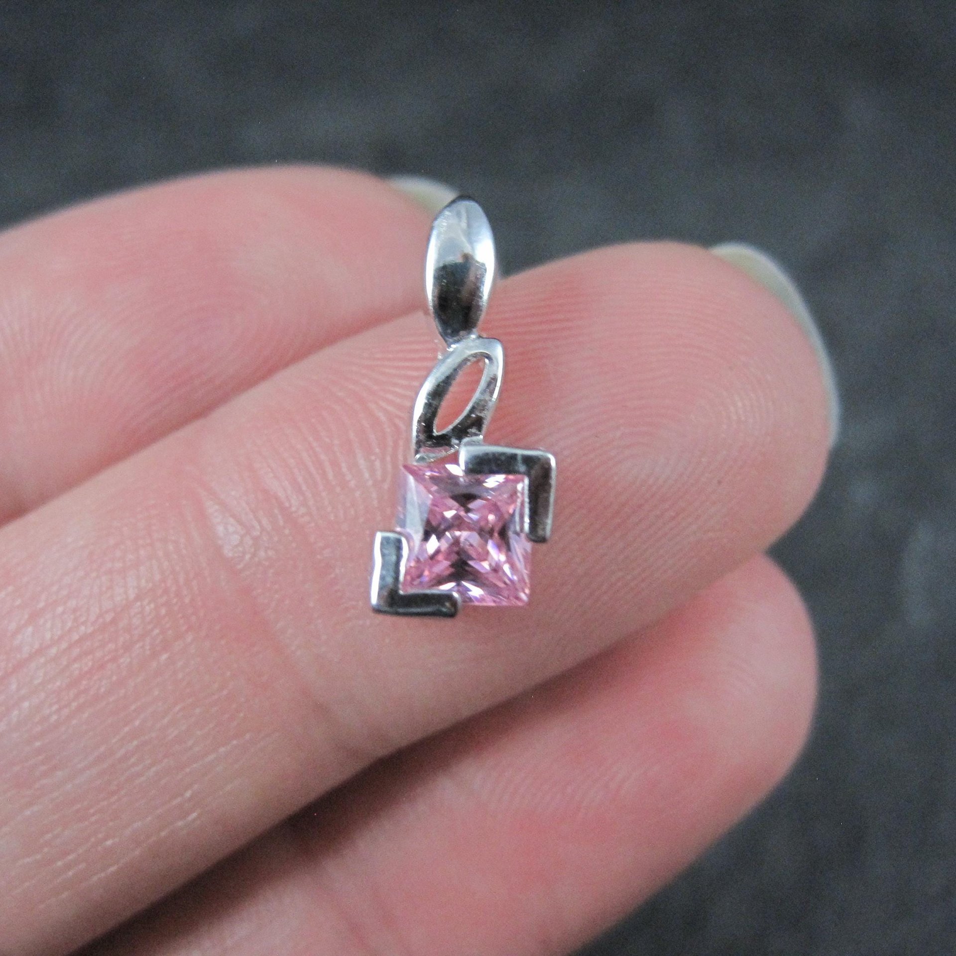 Tiny Sterling Silver Pink Cubic Zirconia Pendant