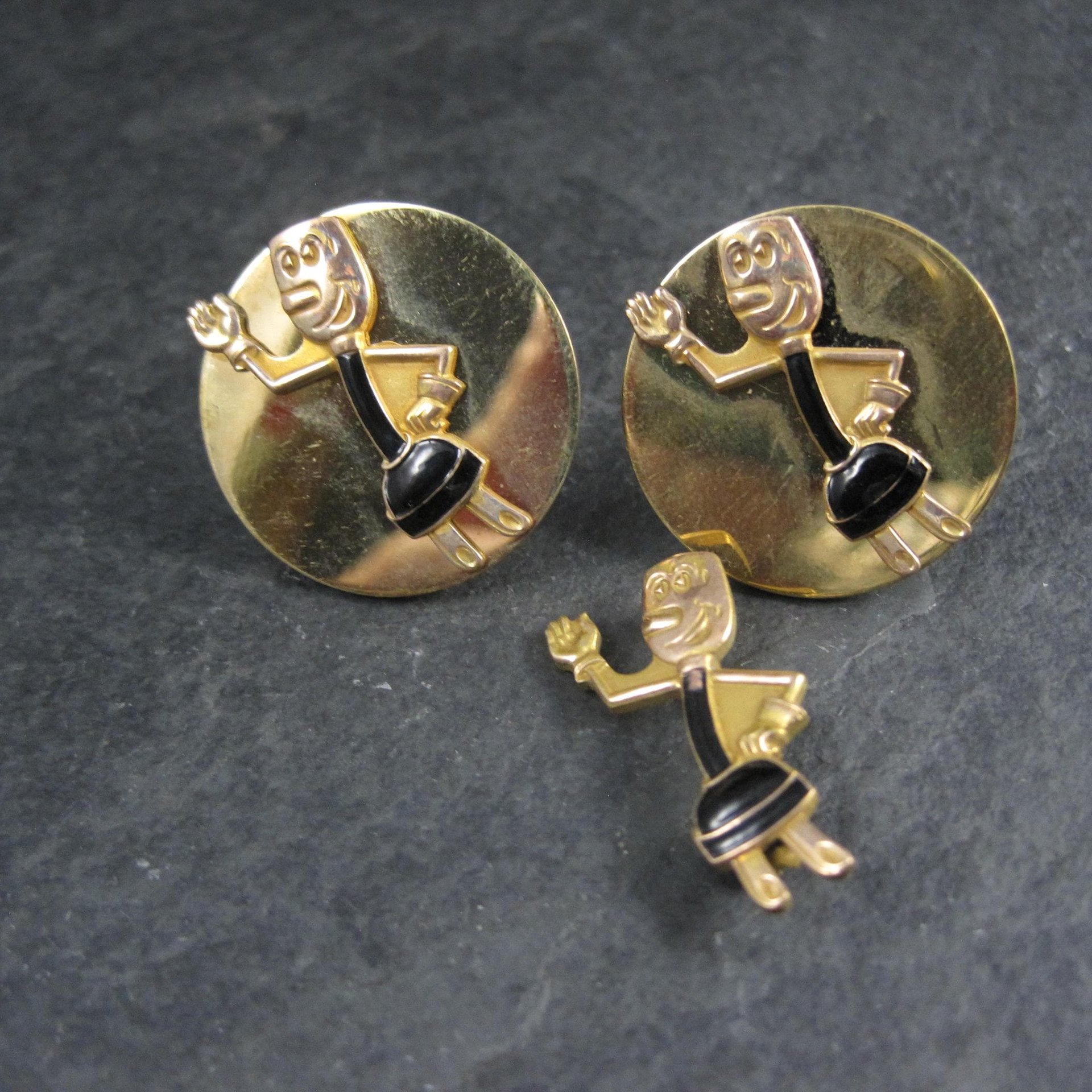 Vintage Reddy Kilowatt Gold Filled Jewelry Set Pin Earrings Balfour