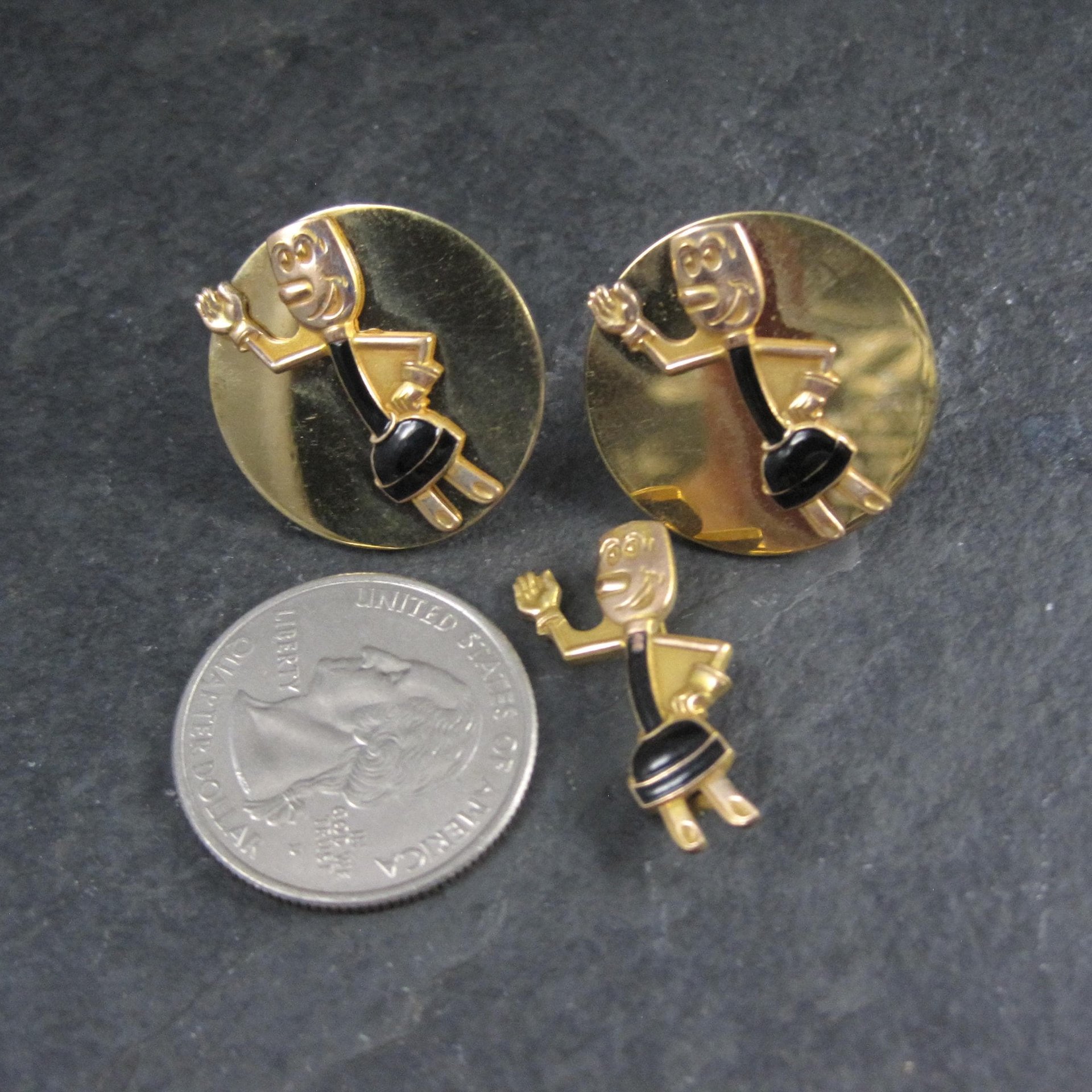 Vintage Reddy Kilowatt Gold Filled Jewelry Set Pin Earrings Balfour