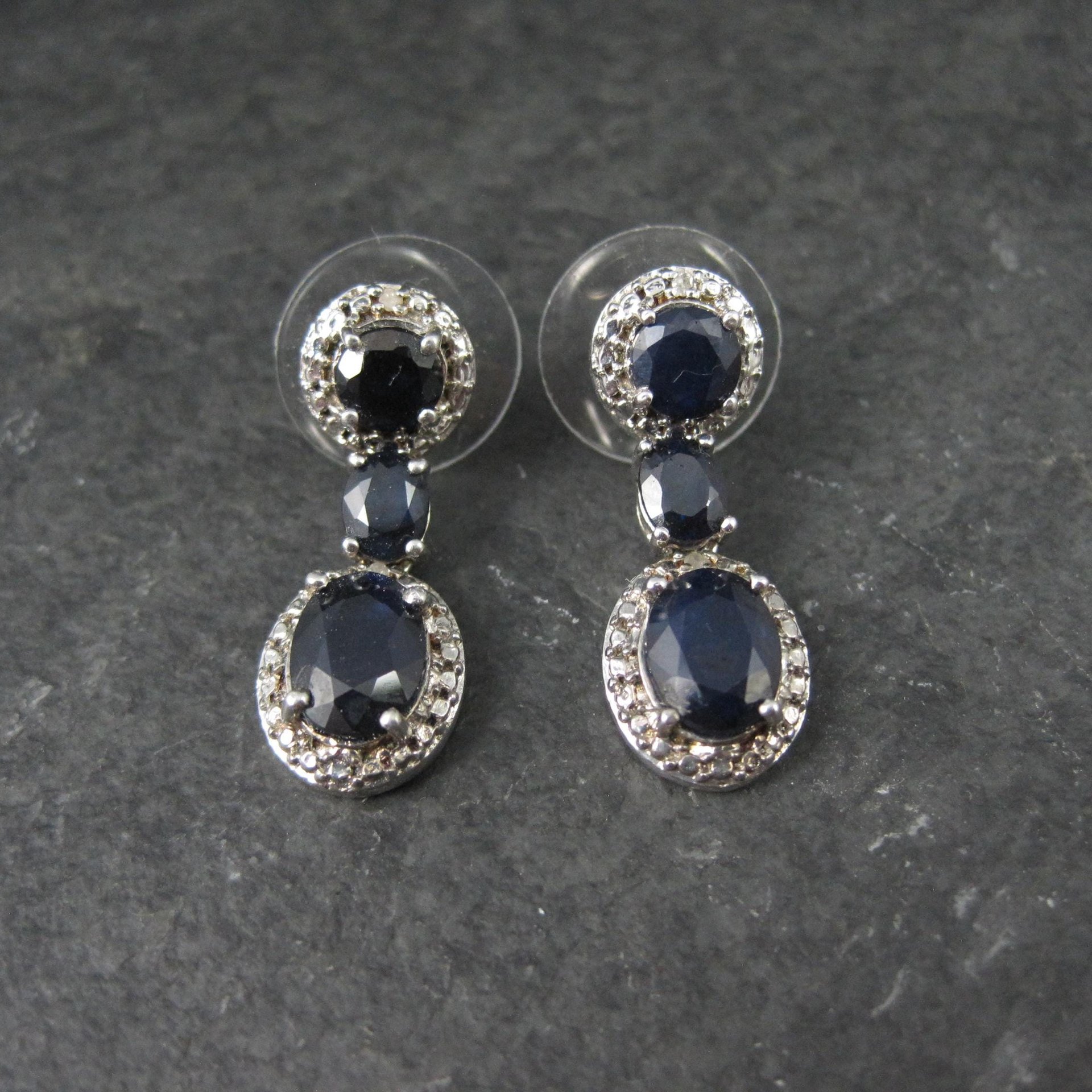 Estate Sterling Sapphire Earrings Silver Cocktail Earrings