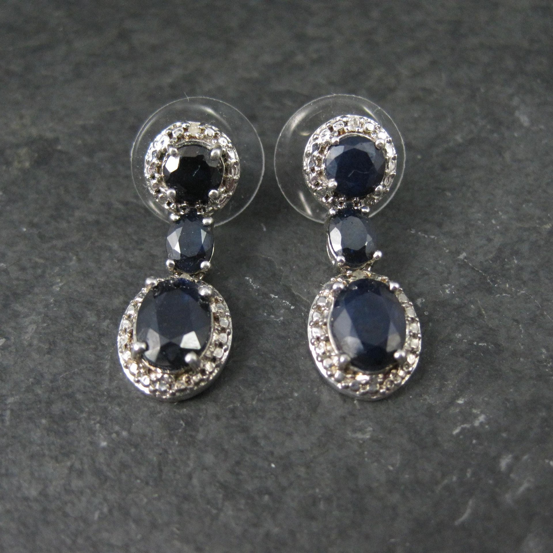 Estate Sterling Sapphire Earrings Silver Cocktail Earrings