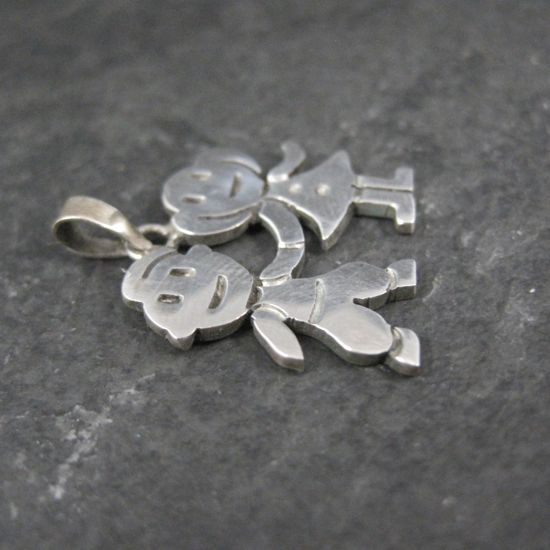 Sterling Boy & Girl Holding Hands Pendant Vintage Mexican Silver Children