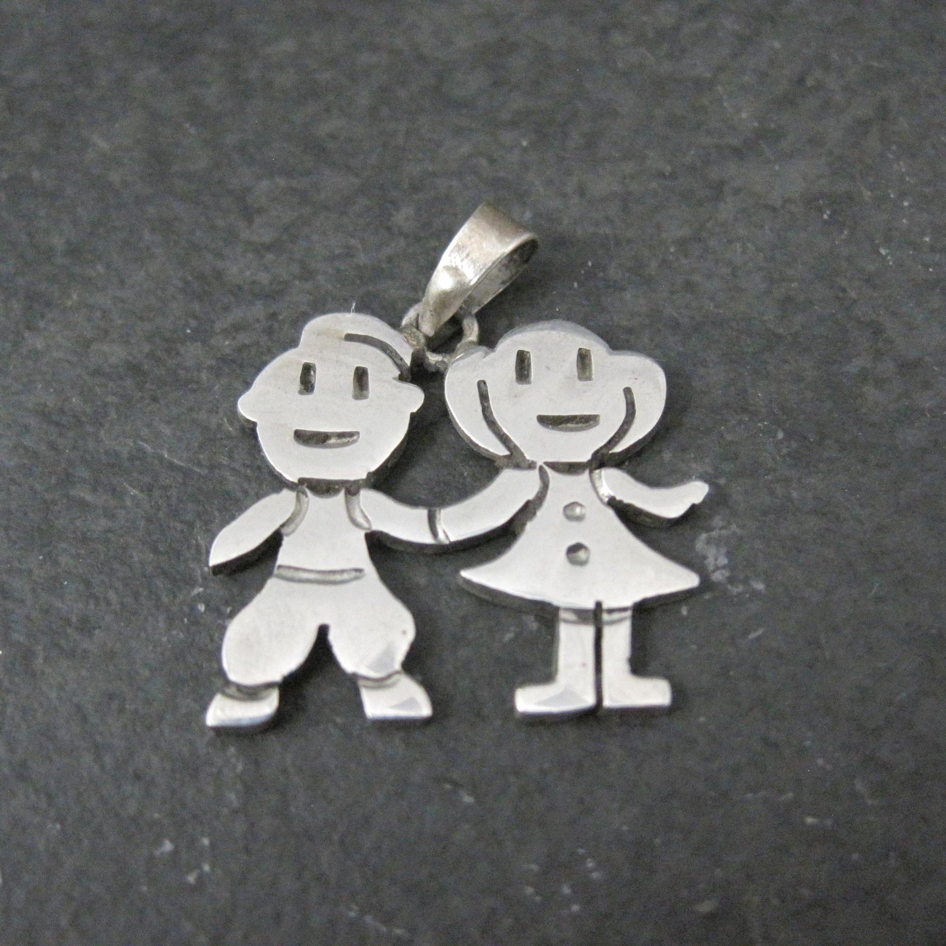 Sterling Boy & Girl Holding Hands Pendant Vintage Mexican Silver Children