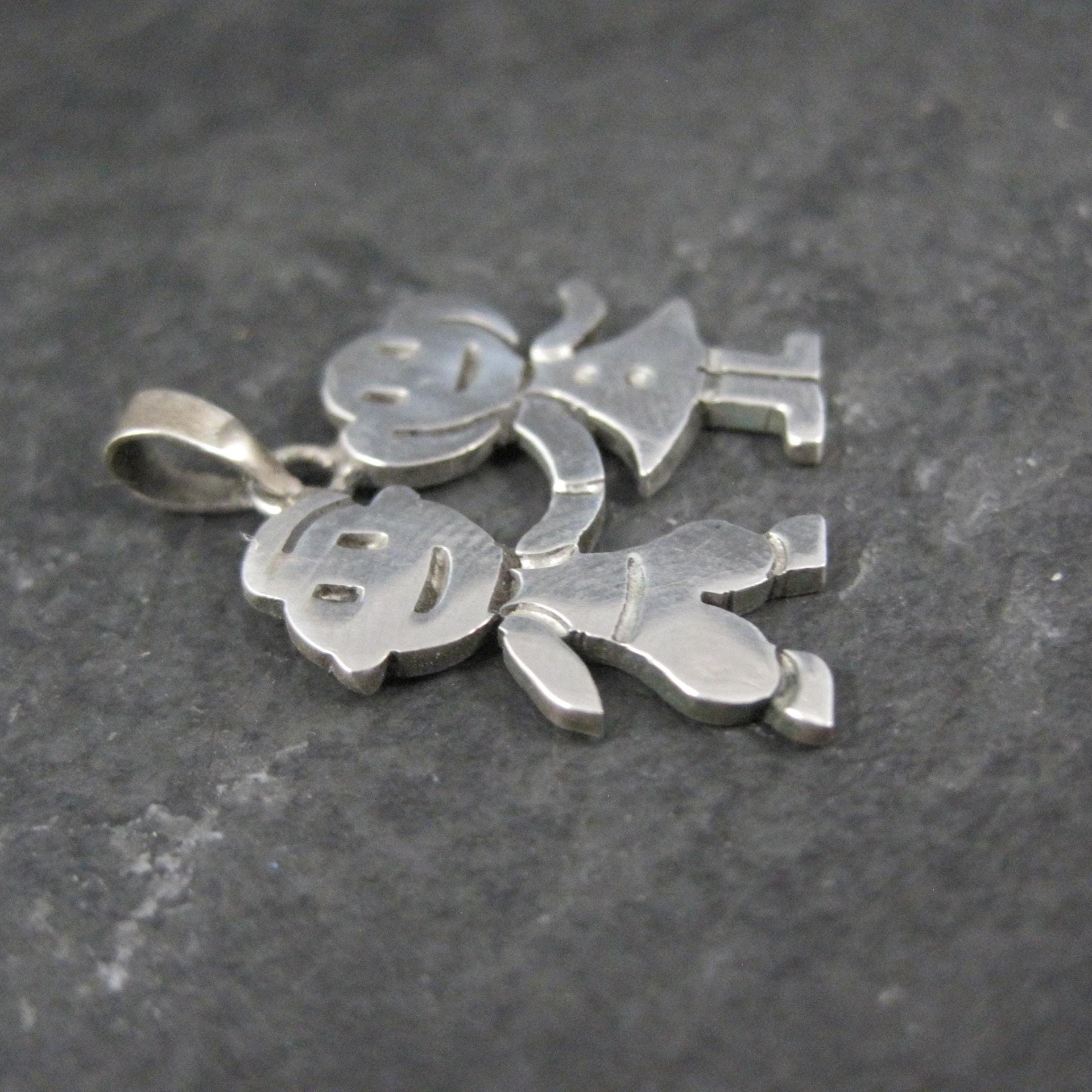 Sterling Boy & Girl Holding Hands Pendant Vintage Mexican Silver Children