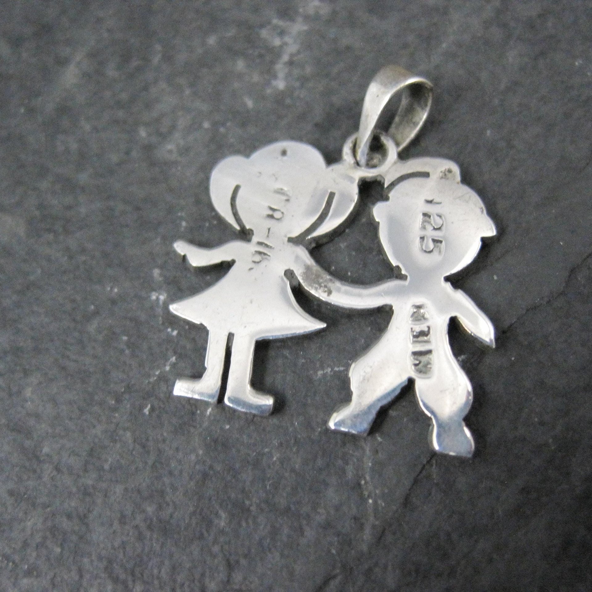Sterling Boy & Girl Holding Hands Pendant Vintage Mexican Silver Children