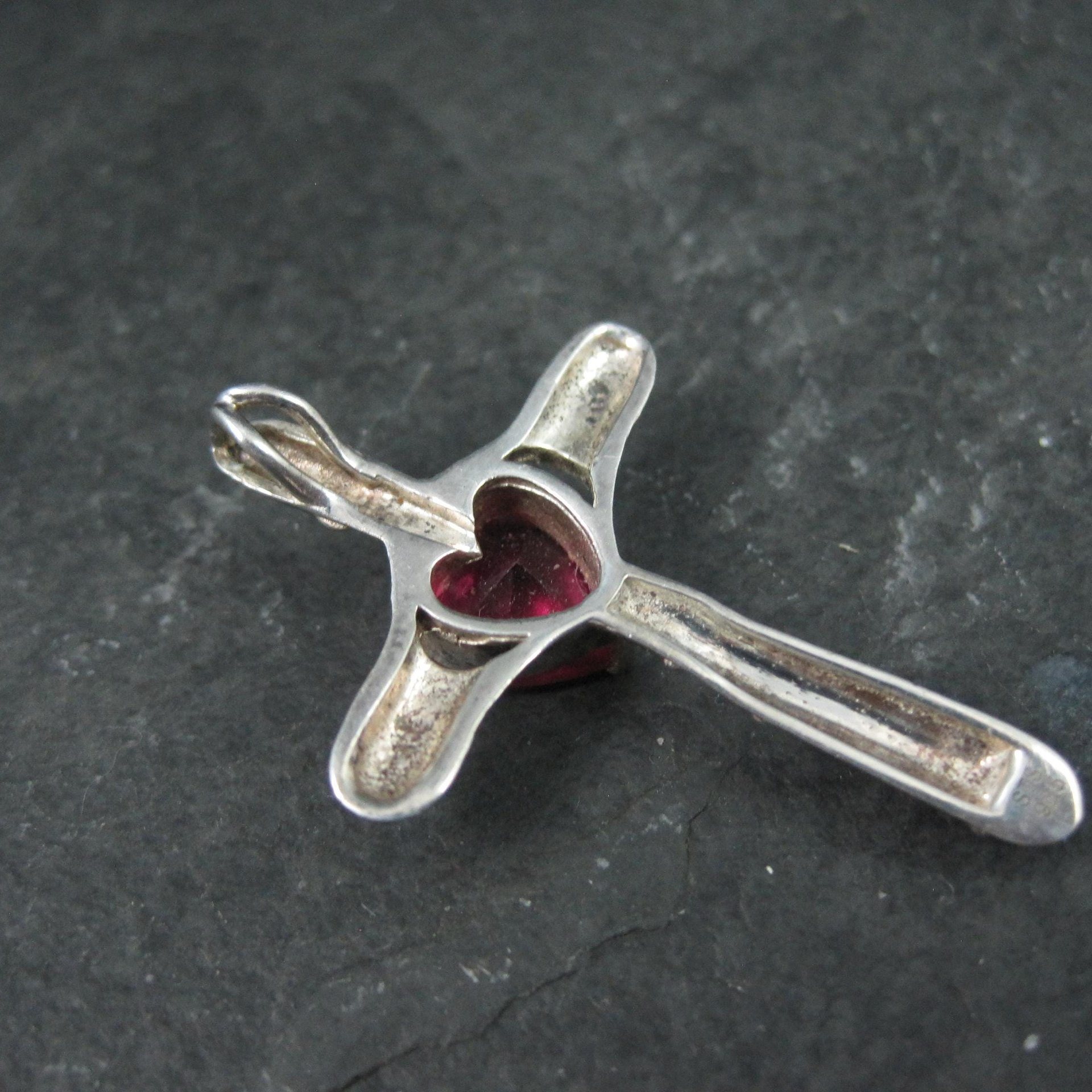 Sterling Silver Ruby Heart Cross Pendant