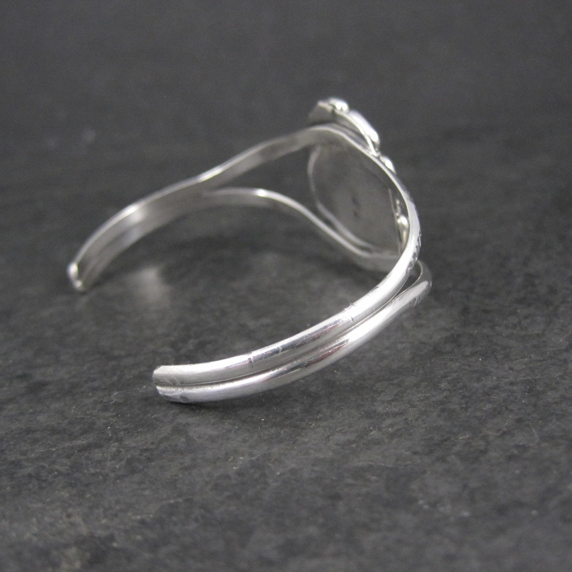 Southwestern Sterling Silver Inlaid Flower Cuff Bracelet 5.5 Inches