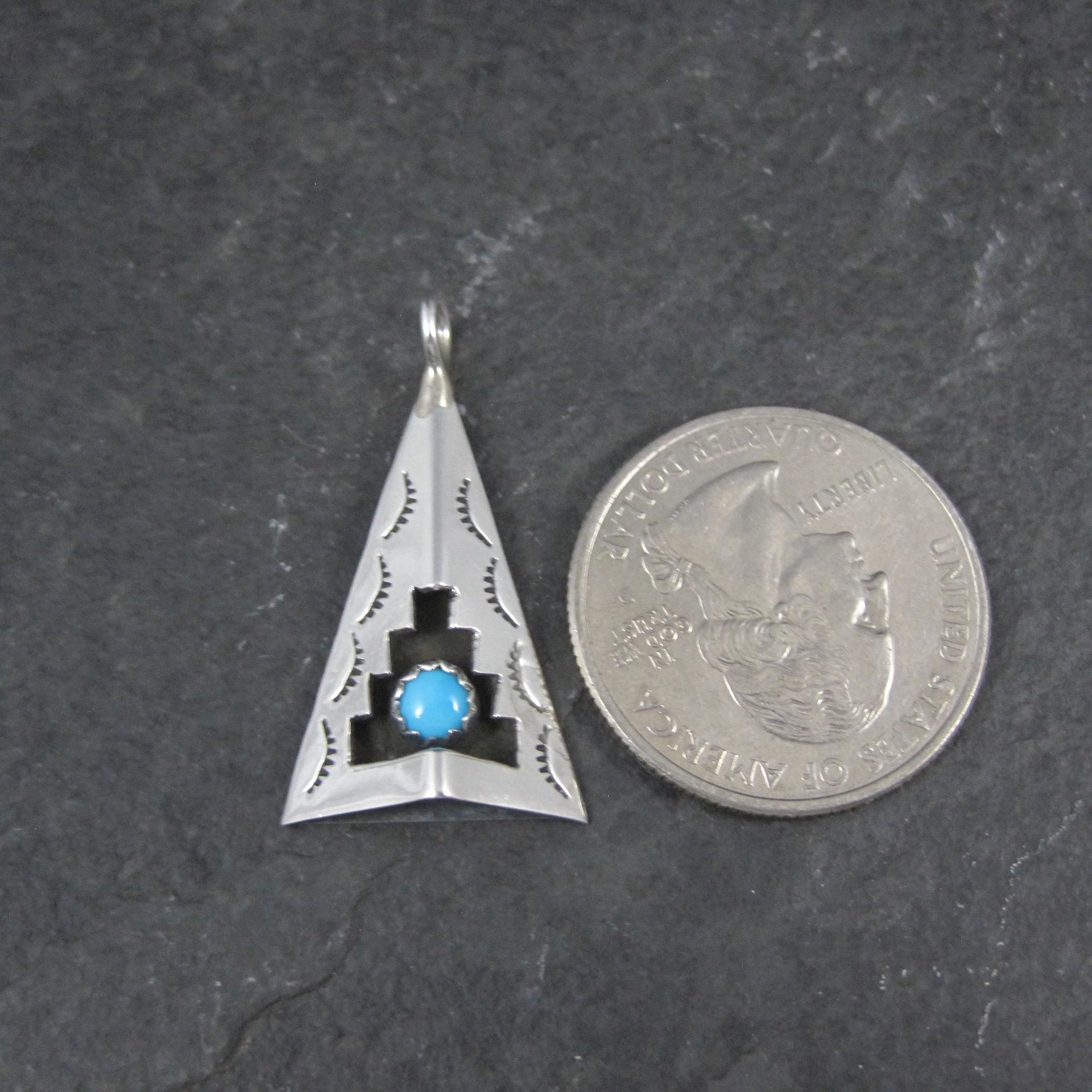 Turquoise Shadowbox Pendant Vintage Navajo Sterling Silver Signed New Old Stock