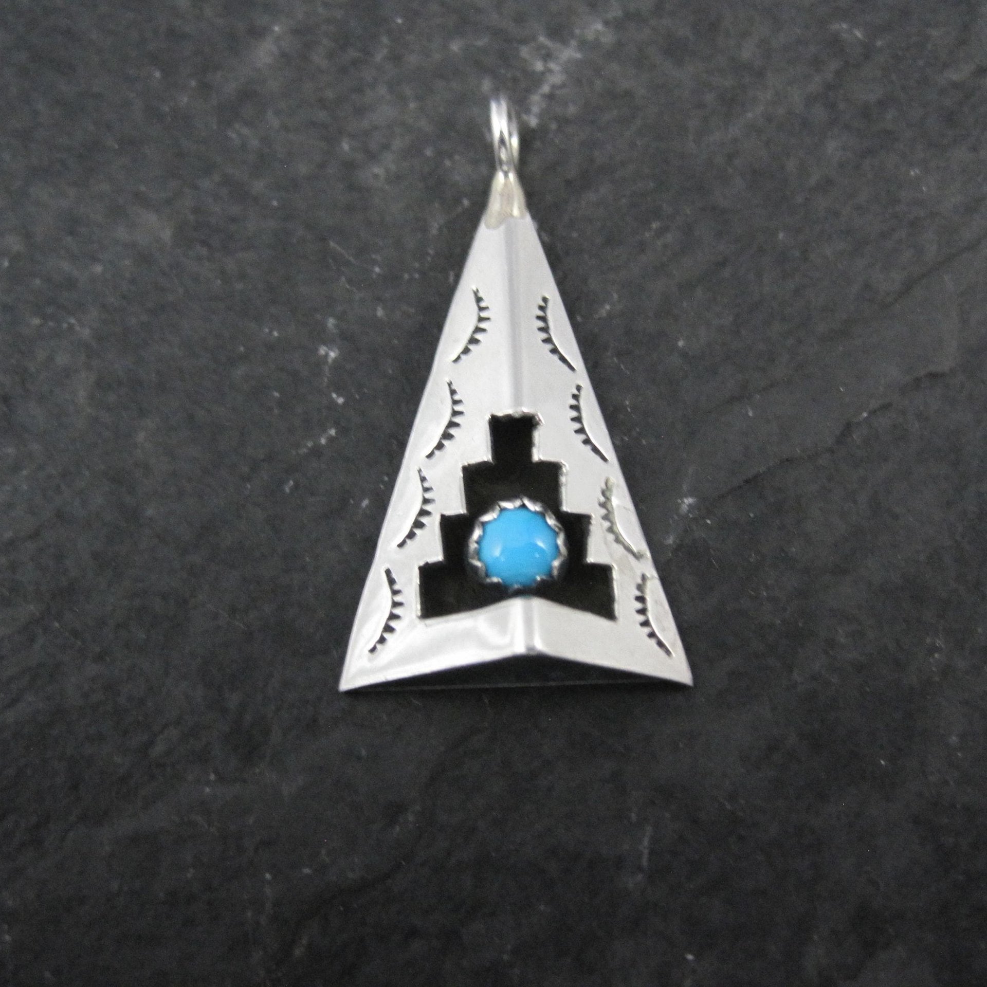 Turquoise Shadowbox Pendant Vintage Navajo Sterling Silver Signed New Old Stock