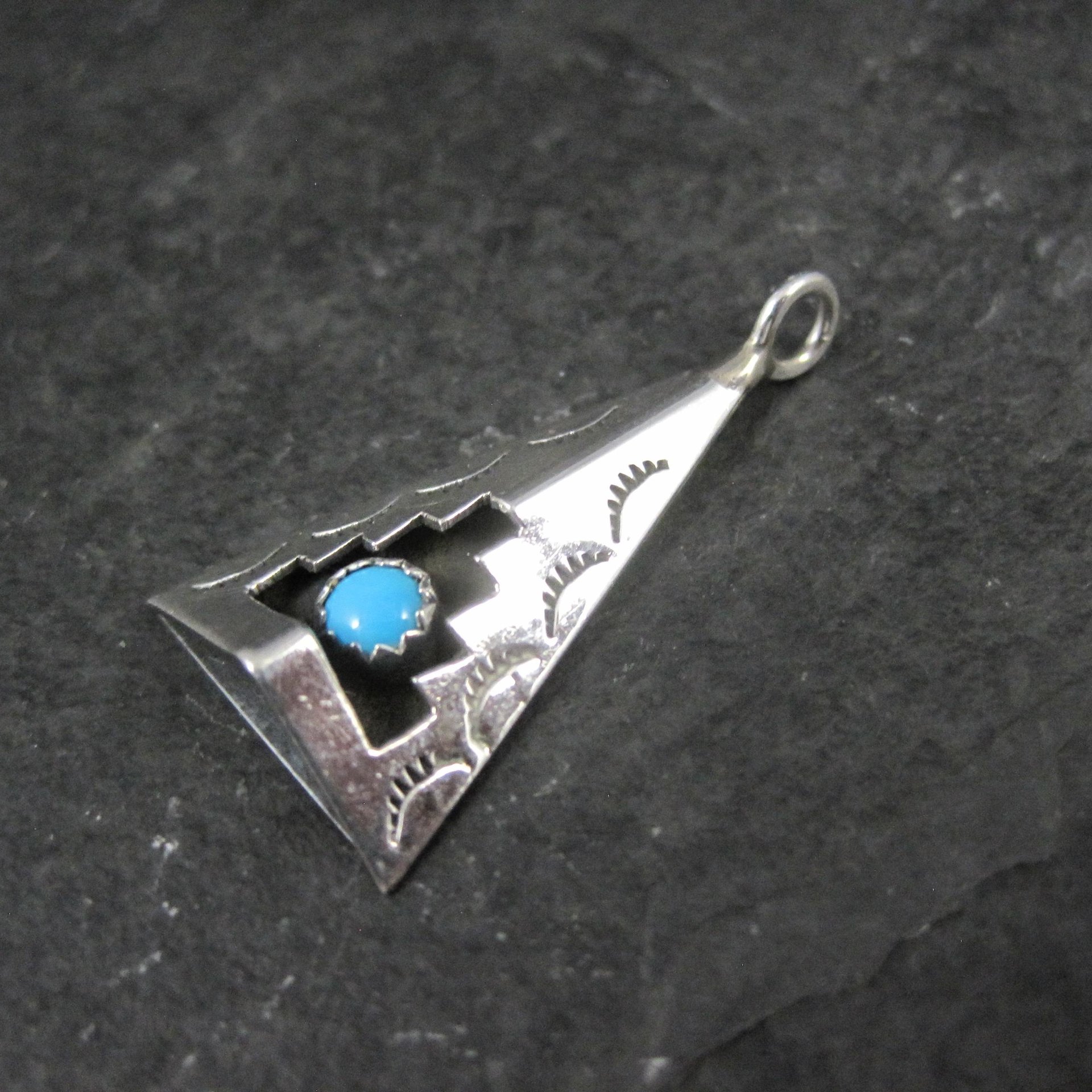 Turquoise Shadowbox Pendant Vintage Navajo Sterling Silver Signed New Old Stock