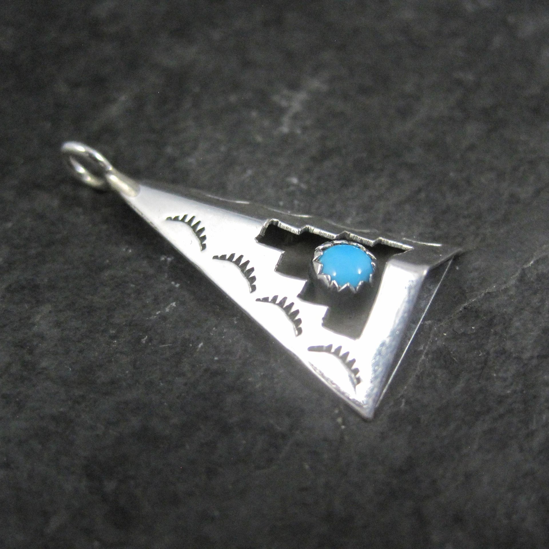 Turquoise Shadowbox Pendant Vintage Navajo Sterling Silver Signed New Old Stock