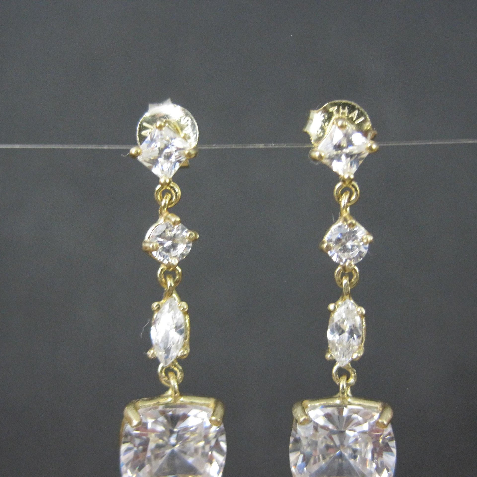 Vermeil Cubic Zirconia Dangle Earrings Sterling Silver Estate Jewelry