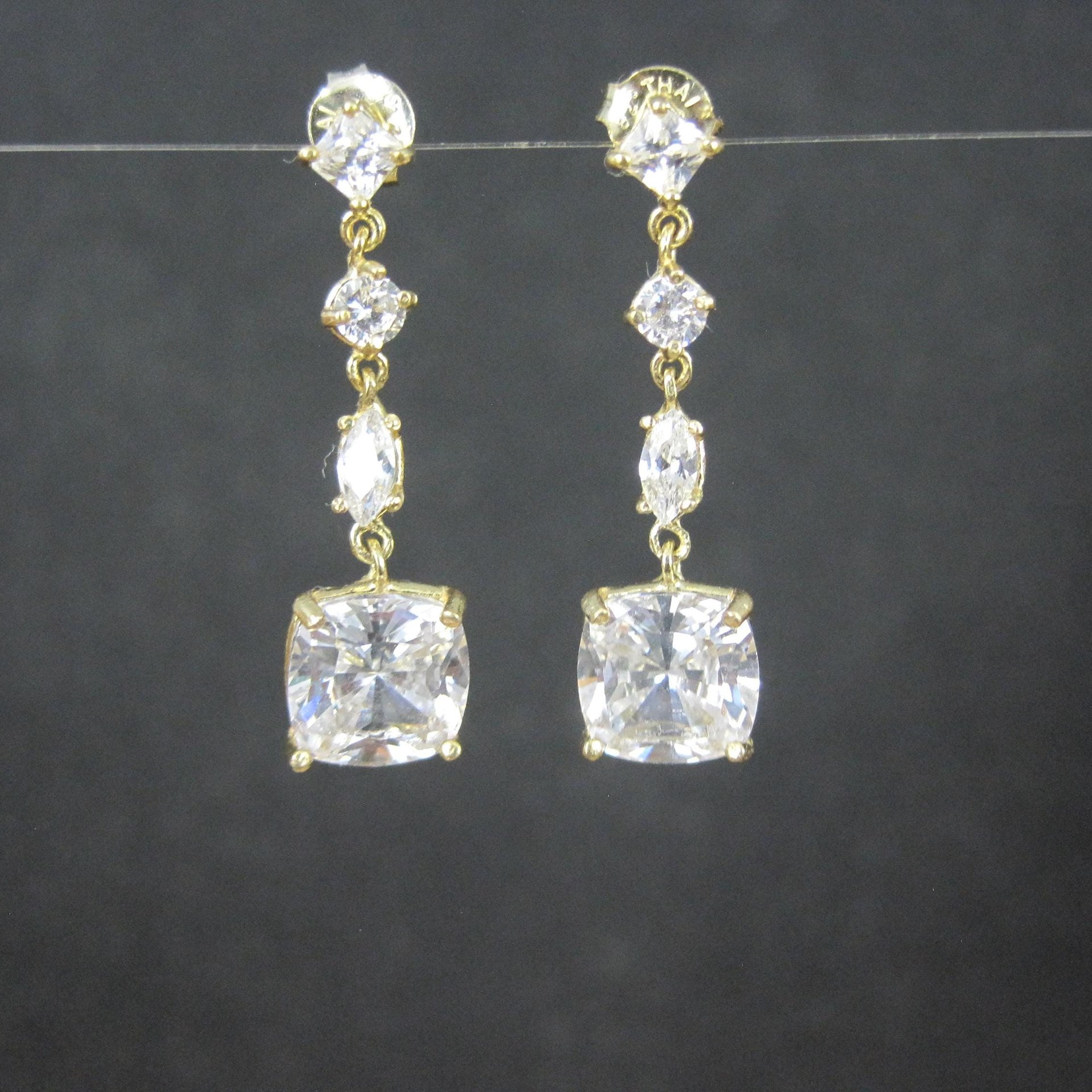 Vermeil Cubic Zirconia Dangle Earrings Sterling Silver Estate Jewelry