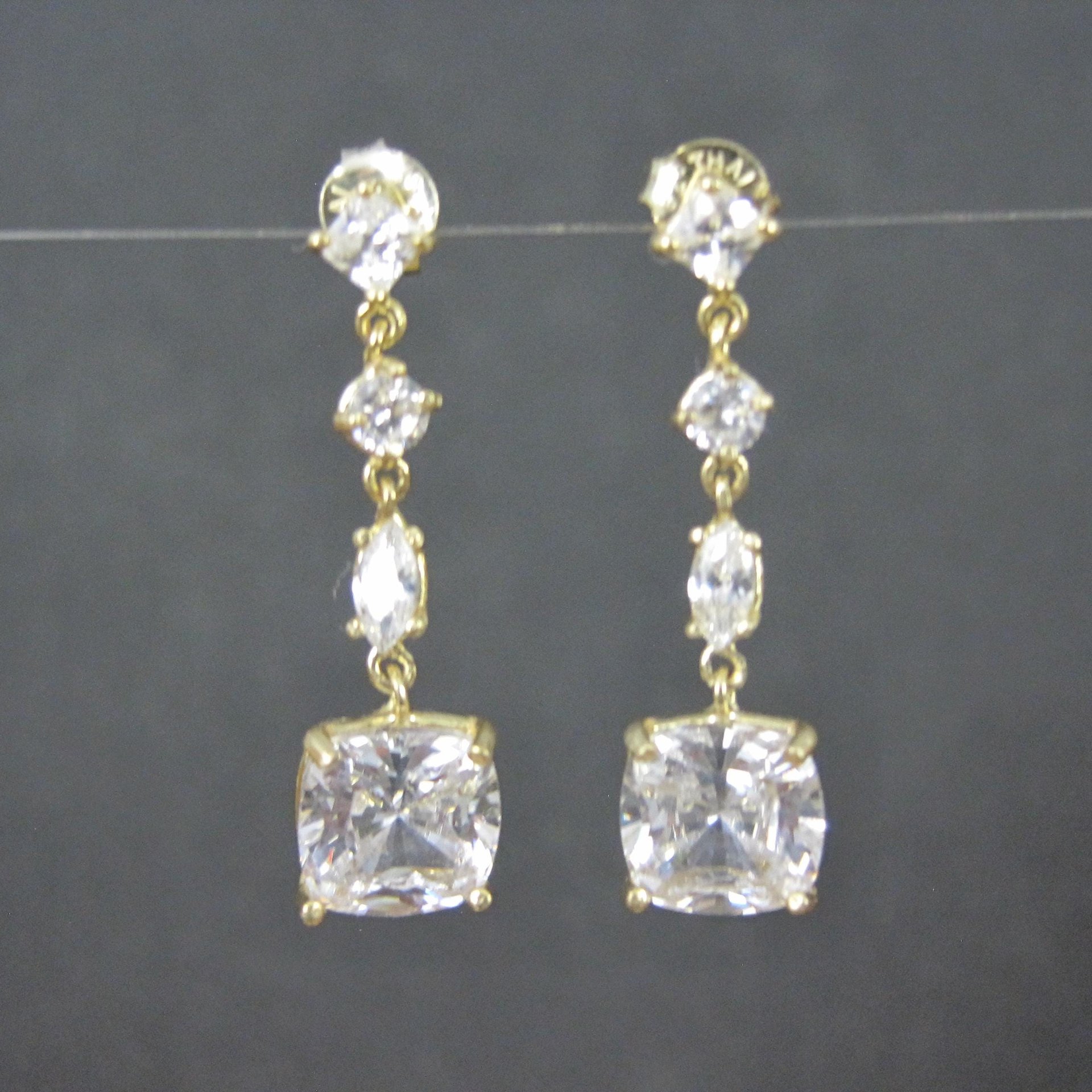 Vermeil Cubic Zirconia Dangle Earrings Sterling Silver Estate Jewelry