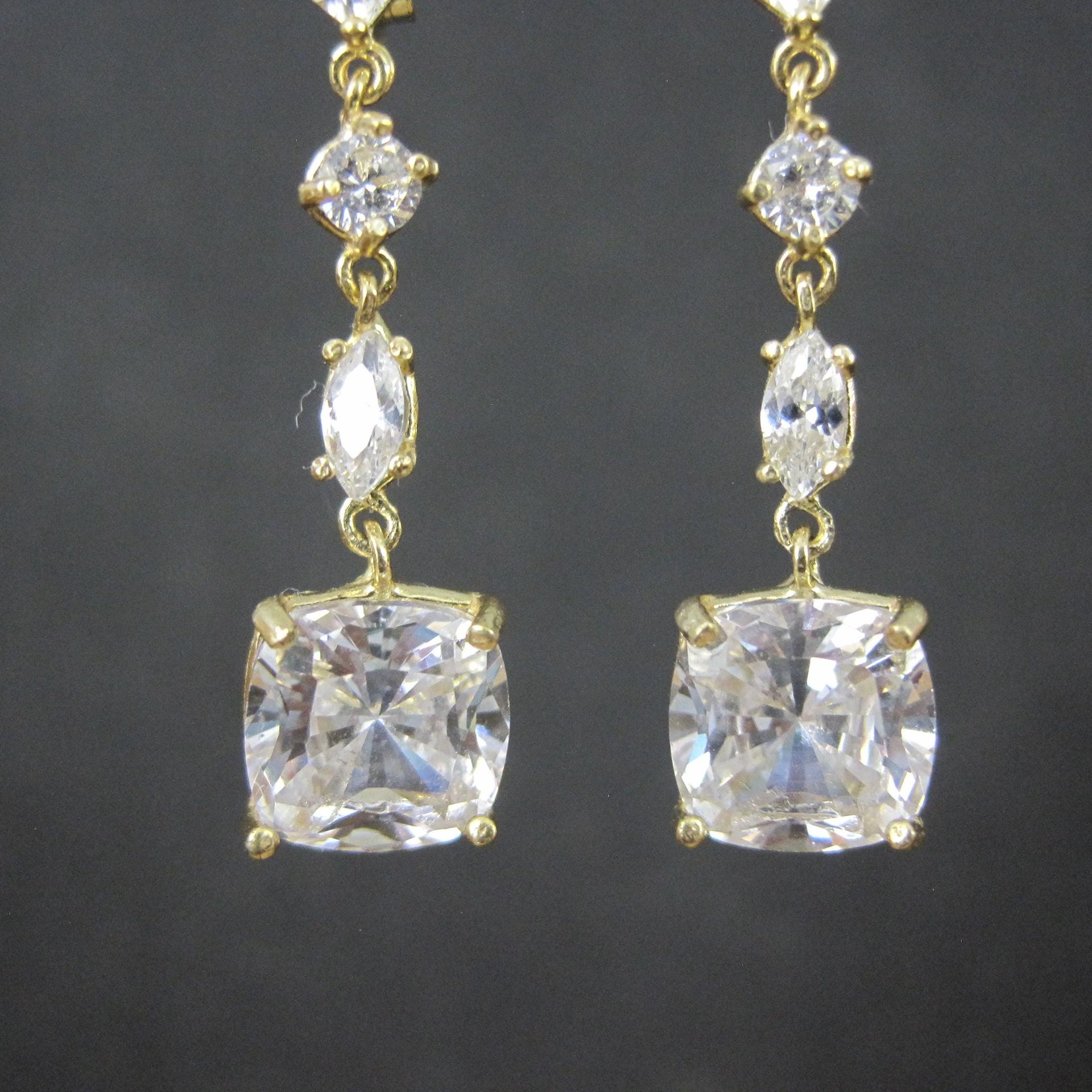 Vermeil Cubic Zirconia Dangle Earrings Sterling Silver Estate Jewelry