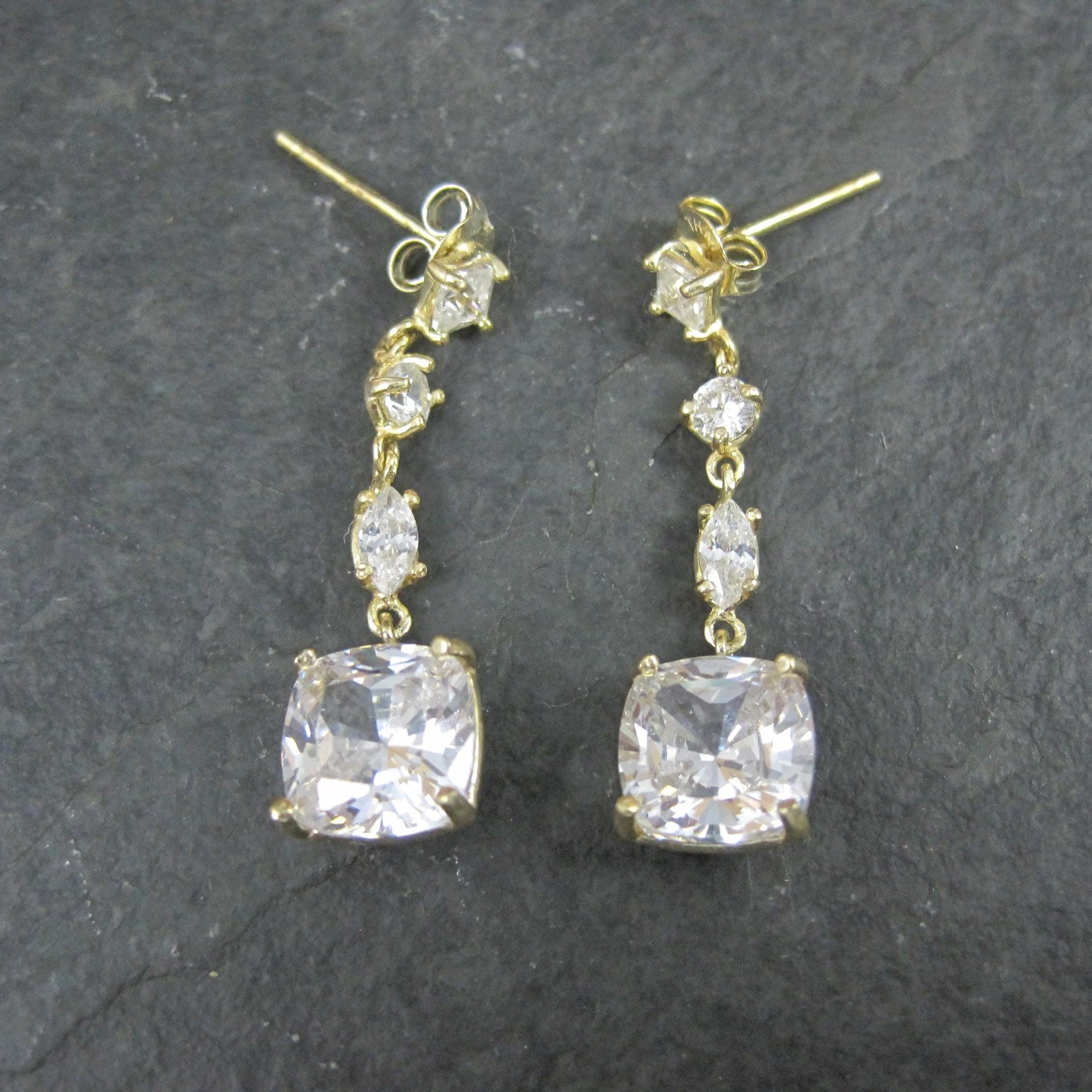 Vermeil Cubic Zirconia Dangle Earrings Sterling Silver Estate Jewelry