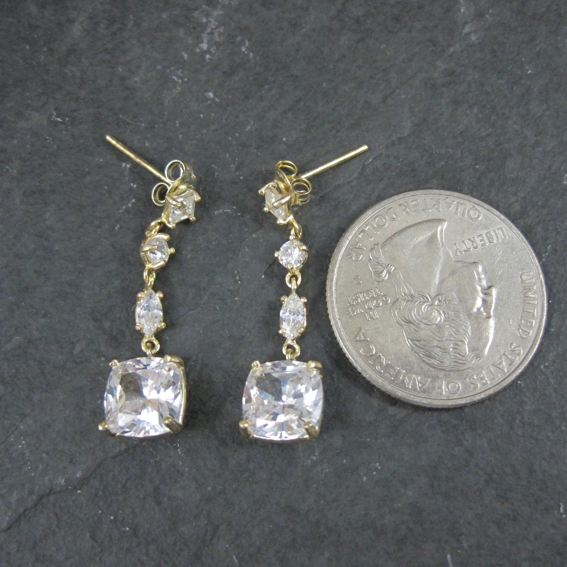 Vermeil Cubic Zirconia Dangle Earrings Sterling Silver Estate Jewelry