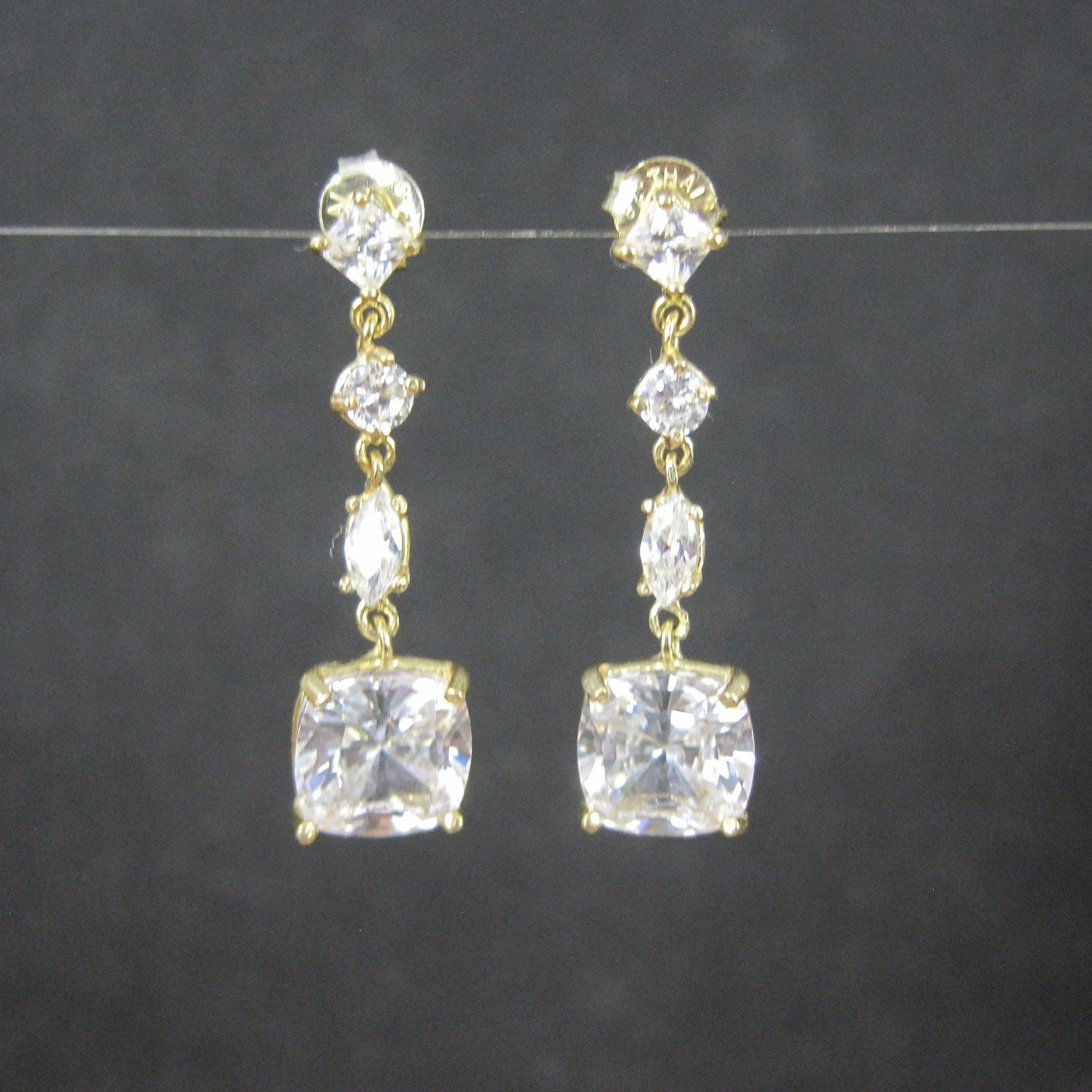 Vermeil Cubic Zirconia Dangle Earrings Sterling Silver Estate Jewelry