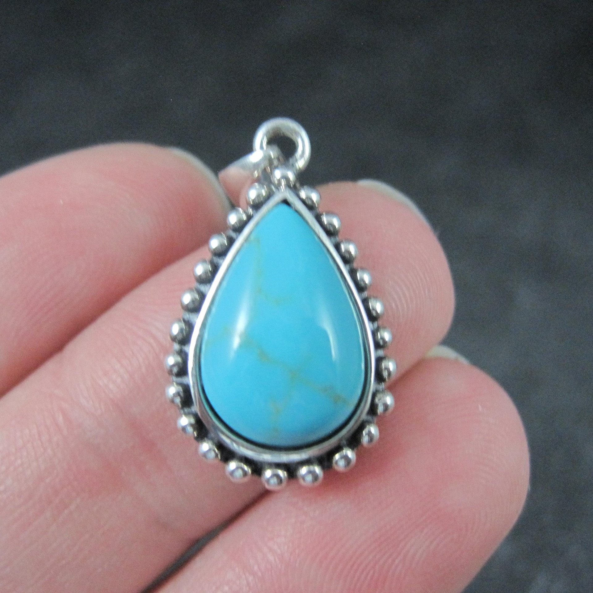 Sterling Block Turquoise Pendant Simple Silver