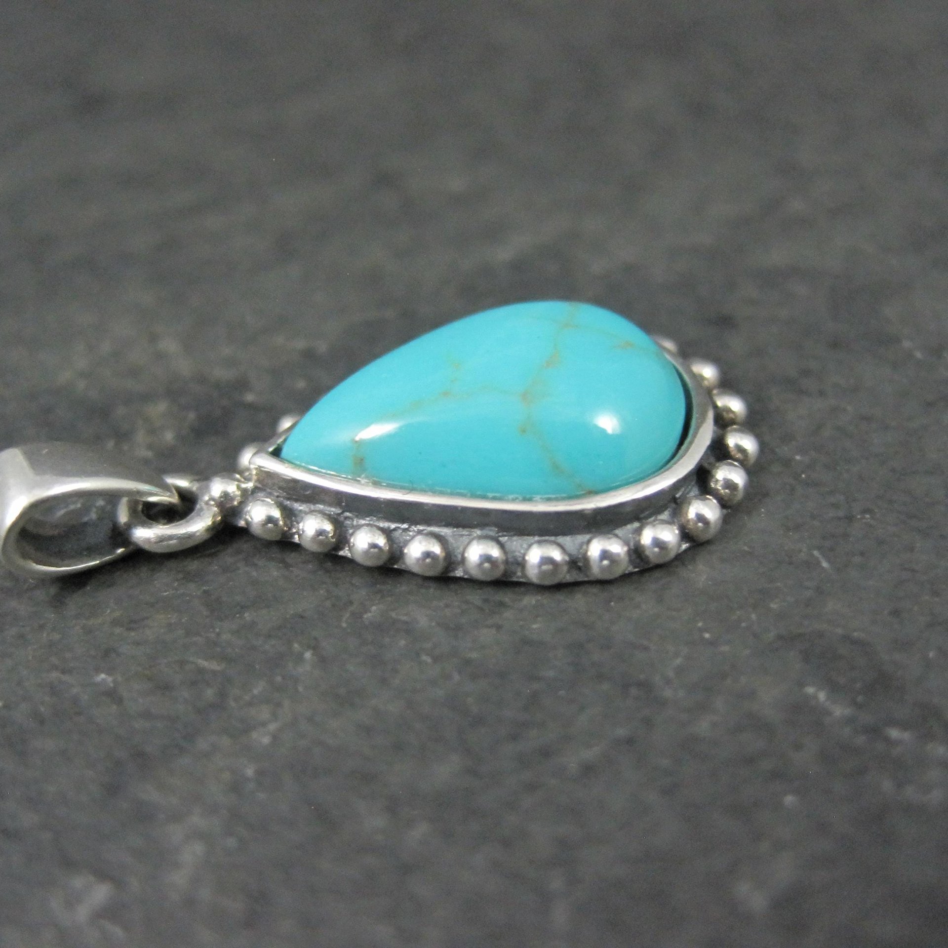 Sterling Block Turquoise Pendant Simple Silver